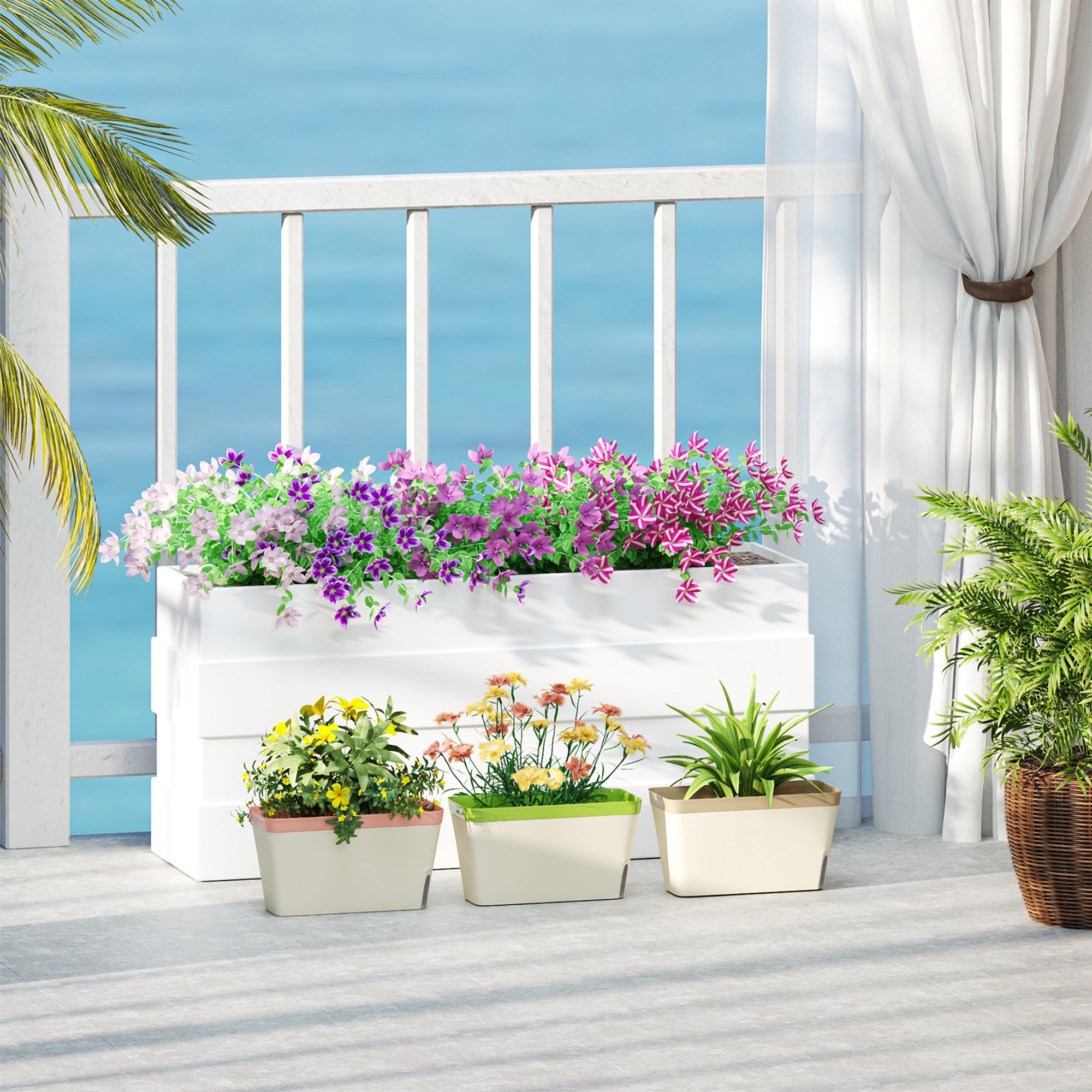 27 cm plant pot Outsunny Set of 3 Self Watering Plant Pots Outdoor, 27cm Rectangular G – anydaydirect