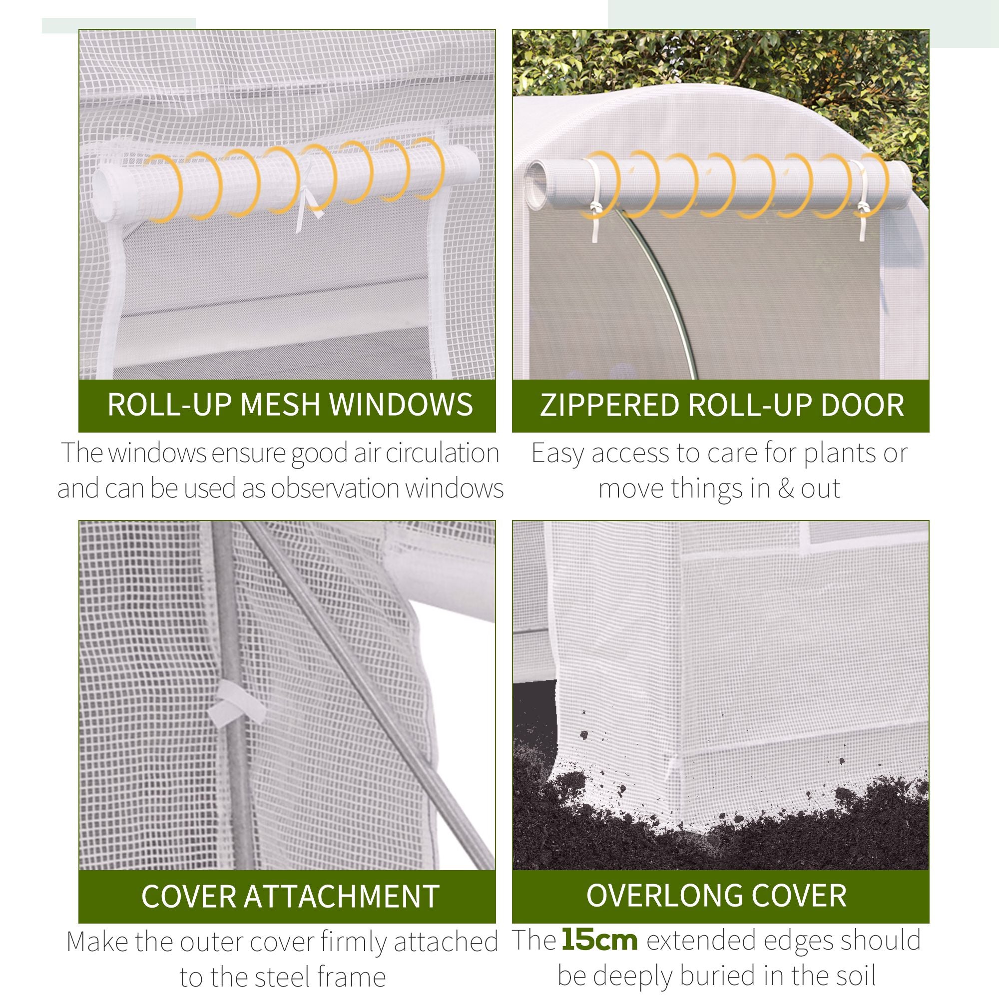 Outsunny 2.5 x 2 x 2 m Polytunnel Greenhouse, Walk-in Green House for Garden with Mesh Windows, Galvanised Steel Frame, White - anydaydirect