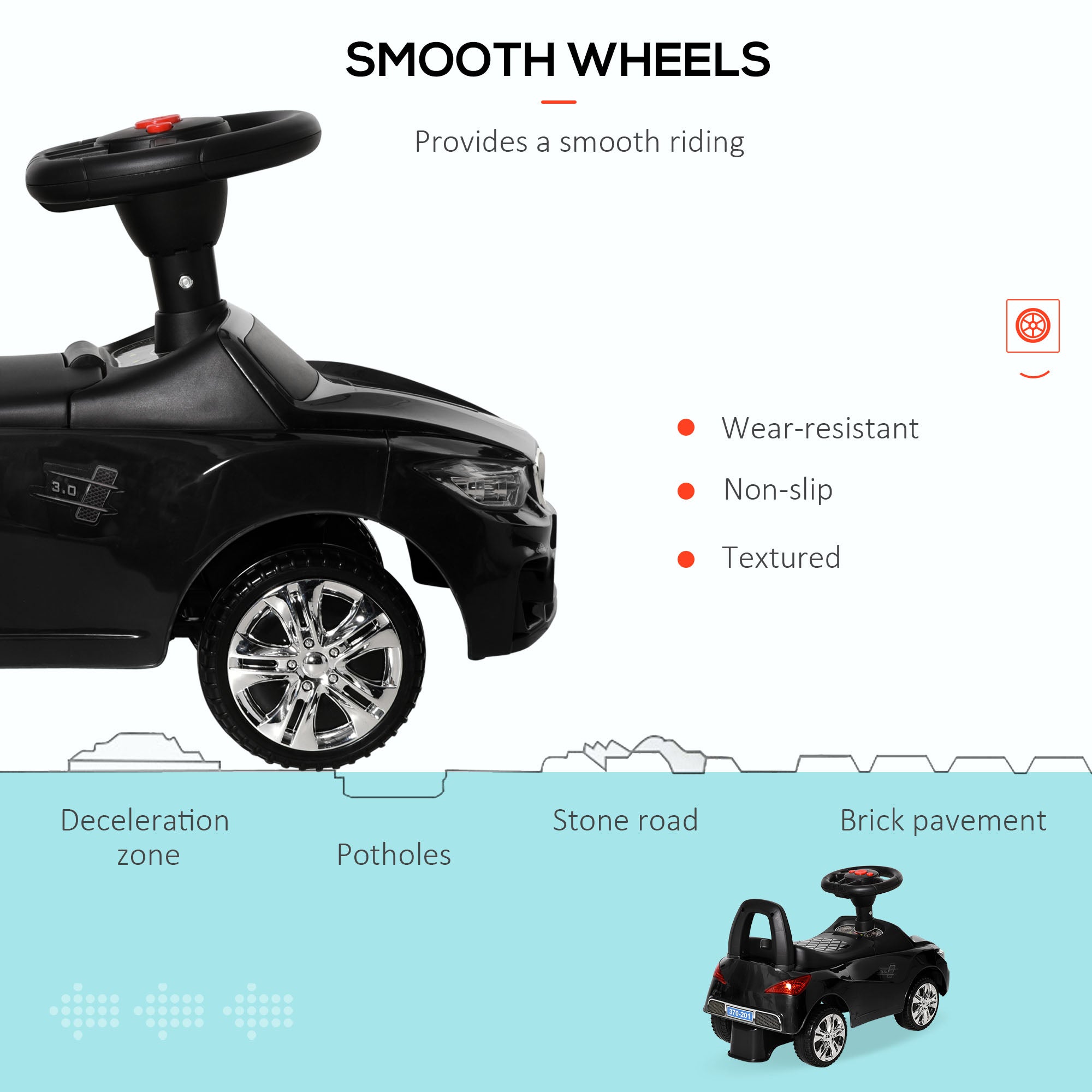 HOMCOM Ride-On Car, Baby Toddler Walker, Foot to Floor Sliding Car, Easy-Glide Wheels, Safe Design, Black. - anydaydirect