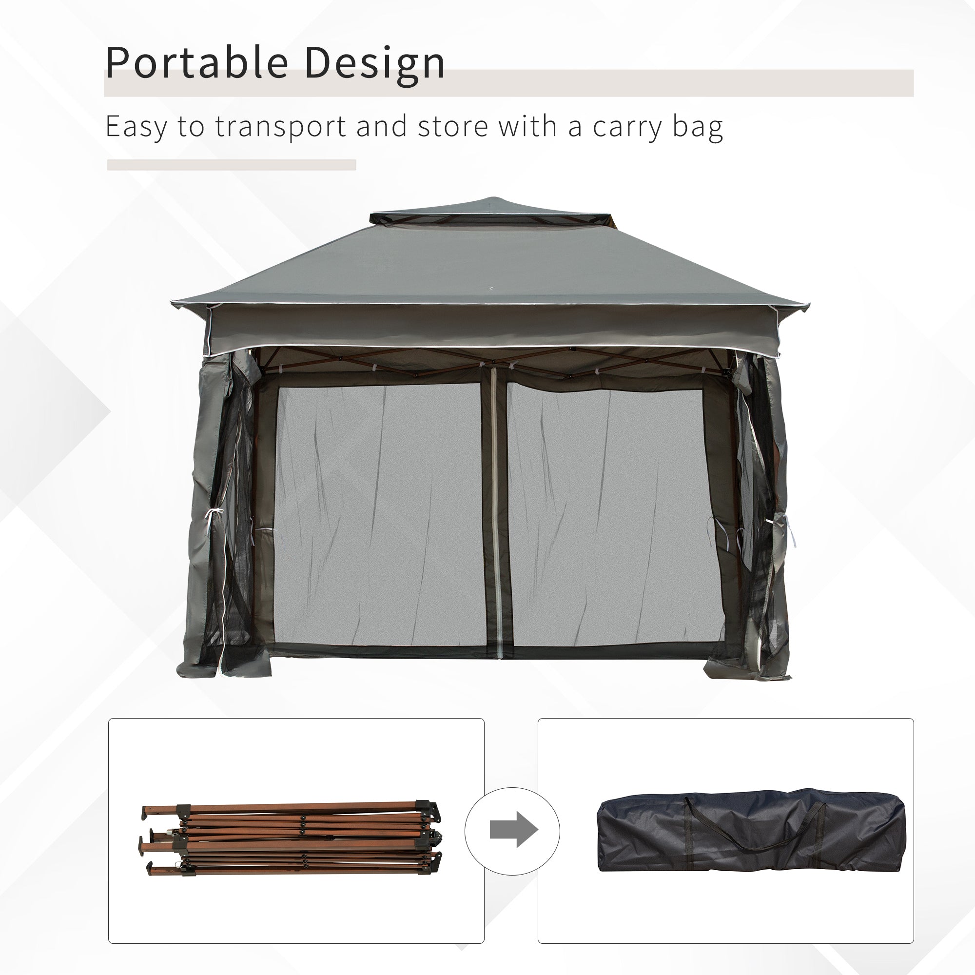 Outsunny 3 x 3(m) Pop Up Gazebo, Double-roof Garden Tent with Netting and Carry Bag, Party Event Shelter for Outdoor Patio, Dark Grey - anydaydirect