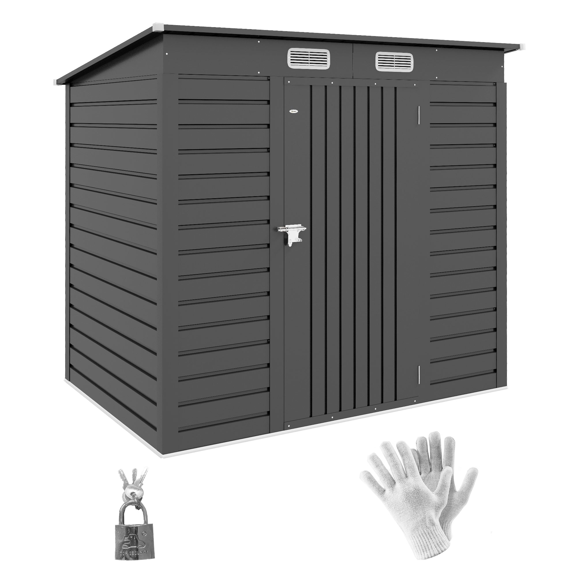 Outsunny 6.3 x 4.3FT Garden Shed. Galvanised Metal Shed, Outdoor Tool Storage Shed with Pent Roof, Lockable Door and 2 Vents, Grey - anydaydirect