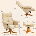 HOMCOM PU Leather Swivel Recliner Chair with Footstool, Wooden Base and Storage for Living Room, Beige - anydaydirect