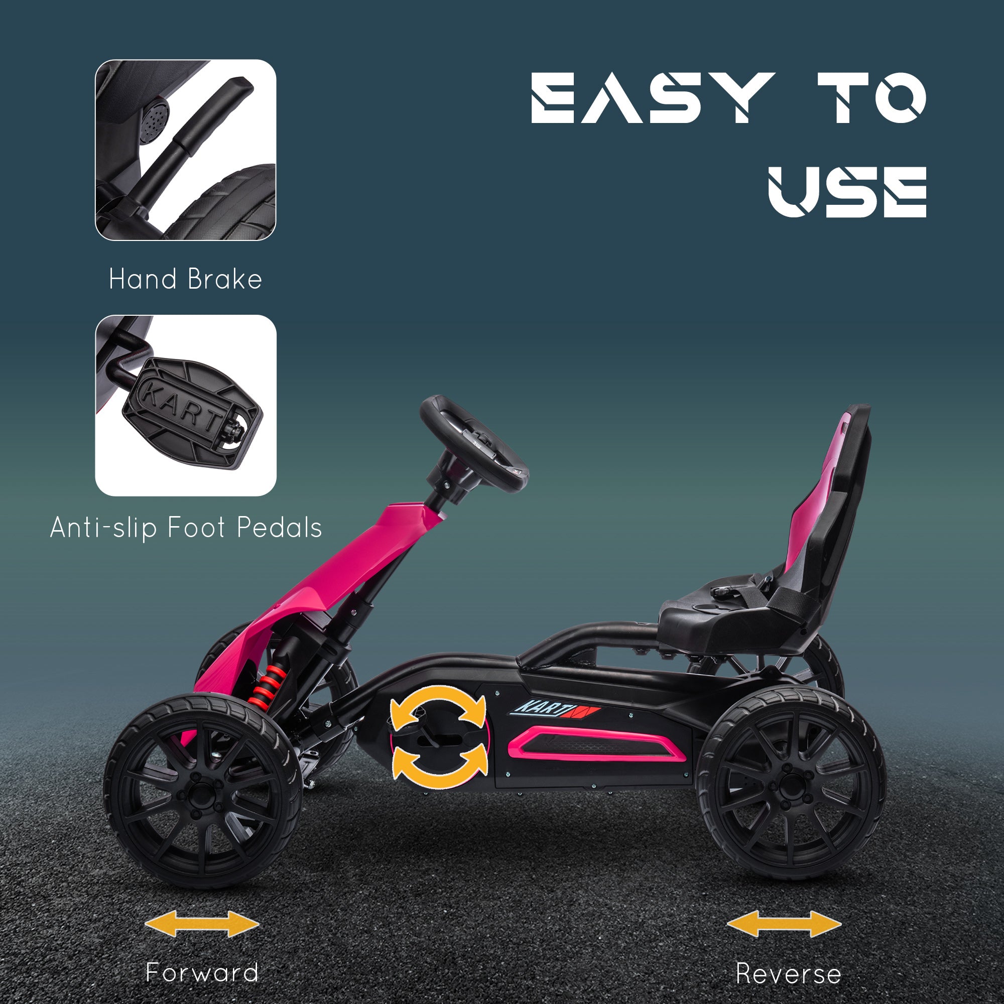 HOMCOM Children Pedal Go Kart, Kids Ride on Racer w/ Adjustable Seat, Shock Absorption EVA Tyres, Handbrake, for Kids Aged 3-8 Years Old, Pink - anydaydirect