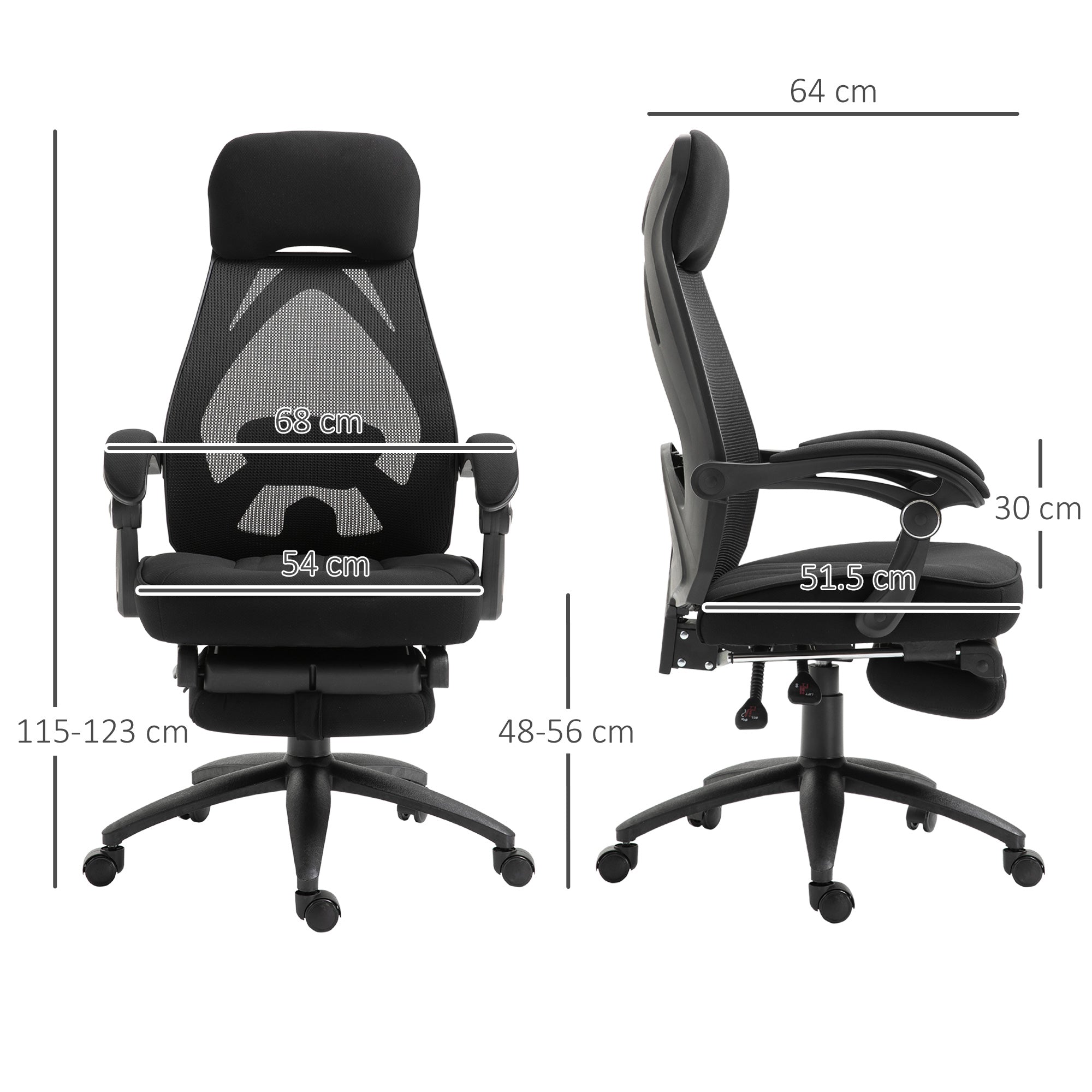 Vinsetto Office Chair with Footrest,High Back Swivel Desk Chair with Adjustable Height and Headrest for Home Office, Black - anydaydirect