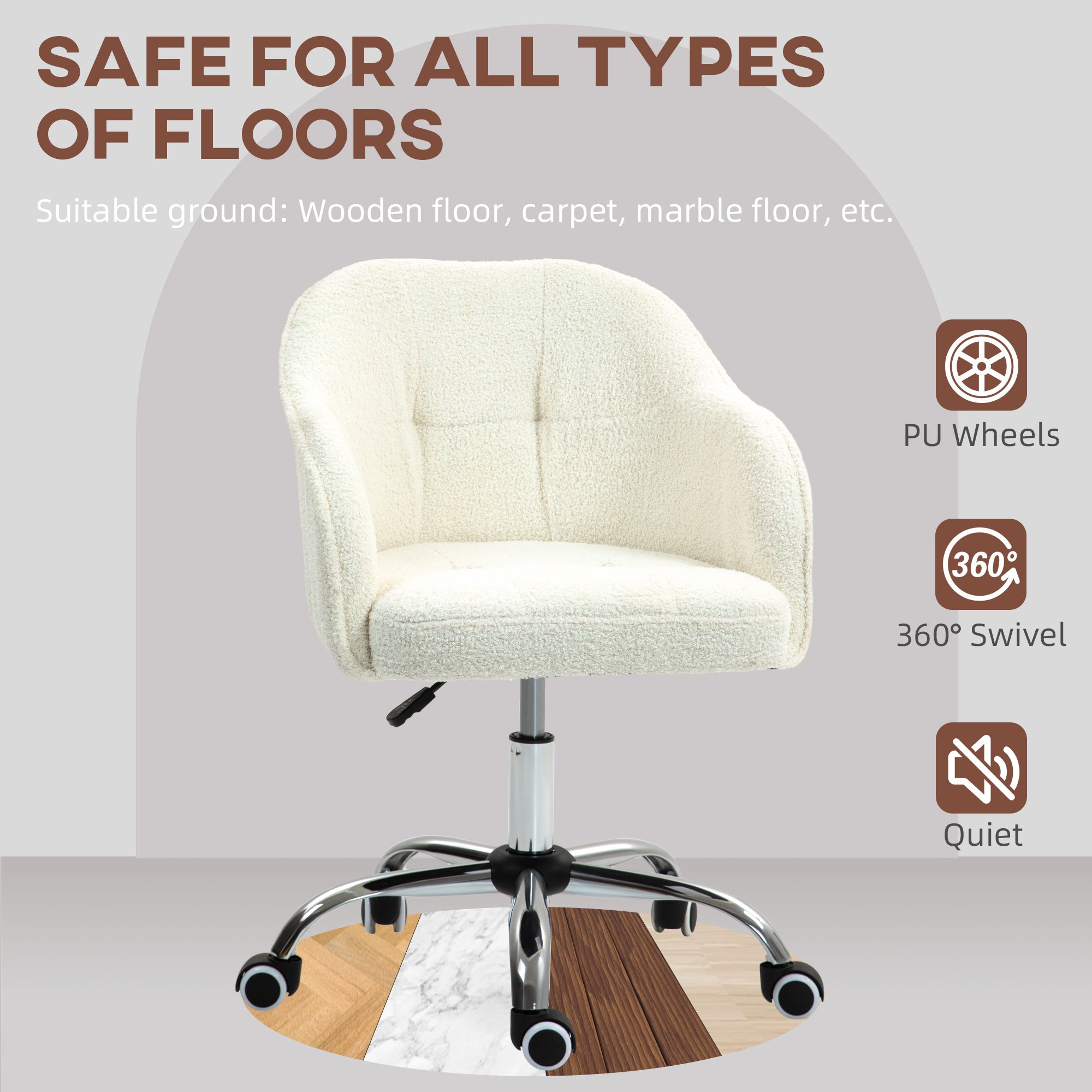 HOMCOM Teddy Fleece Swivel Office Chair - Cream - anydaydirect