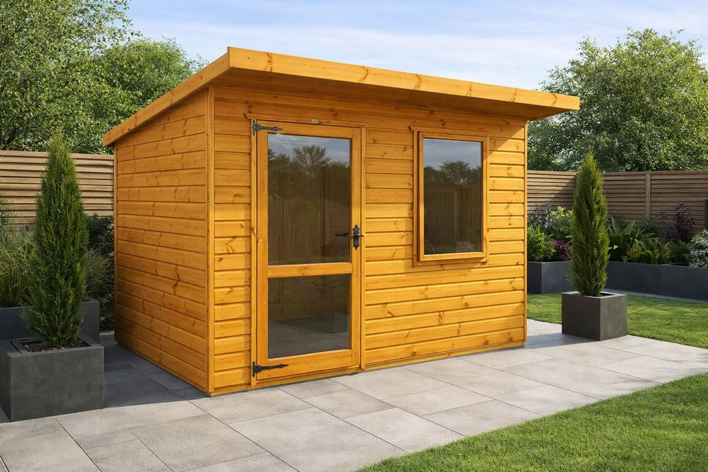 Spacious interior of Newstead Wooden Garden Summerhouse Shed, perfect for a peaceful garden retreat