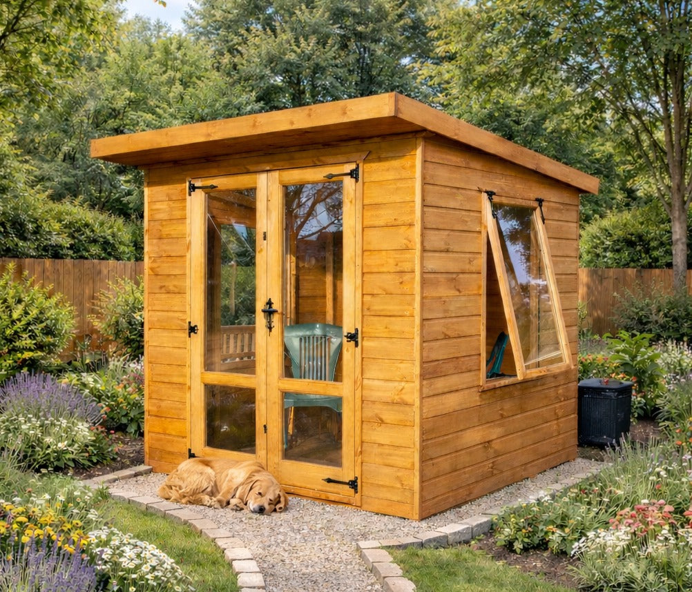 Willow Wooden Garden Summerhouse Shed with cozy design and double doors for easy access and ventilation