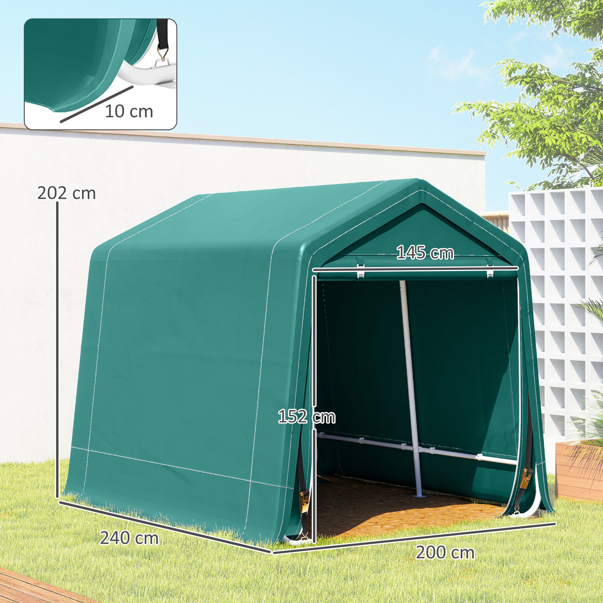 Outsunny 8 x 6.5 ft Outdoor Garden Storage Shed, Waterproof Bike Tent with Double Roll-up Zipper Door for Garden Tools, Green - anydaydirect