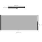 Outsunny Retractable Side Awning, Outdoor Privacy Screen for Garden, Hot Tub, Balcony, Terrace, Pool, 400 x 180cm, Light Grey - anydaydirect