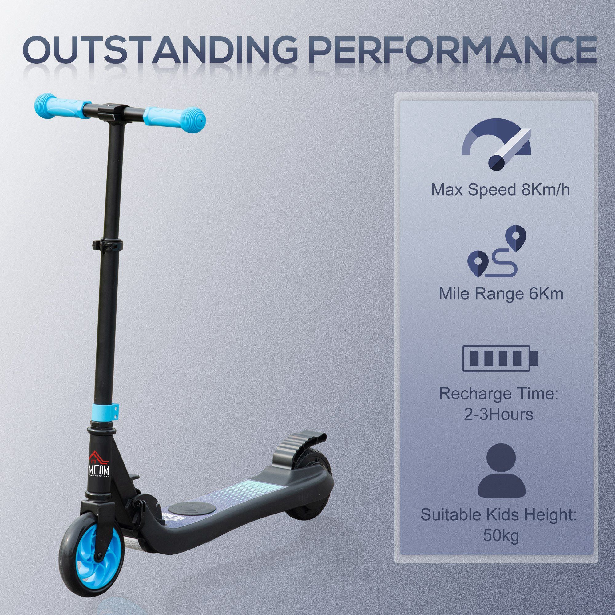 HOMCOM Folding Electric Scooter Adult E Scooter, 120W, with Rear Wheel Brake, 8km/h Maximum Speed, for Ages 6+ Years Old, Sky Blue - anydaydirect