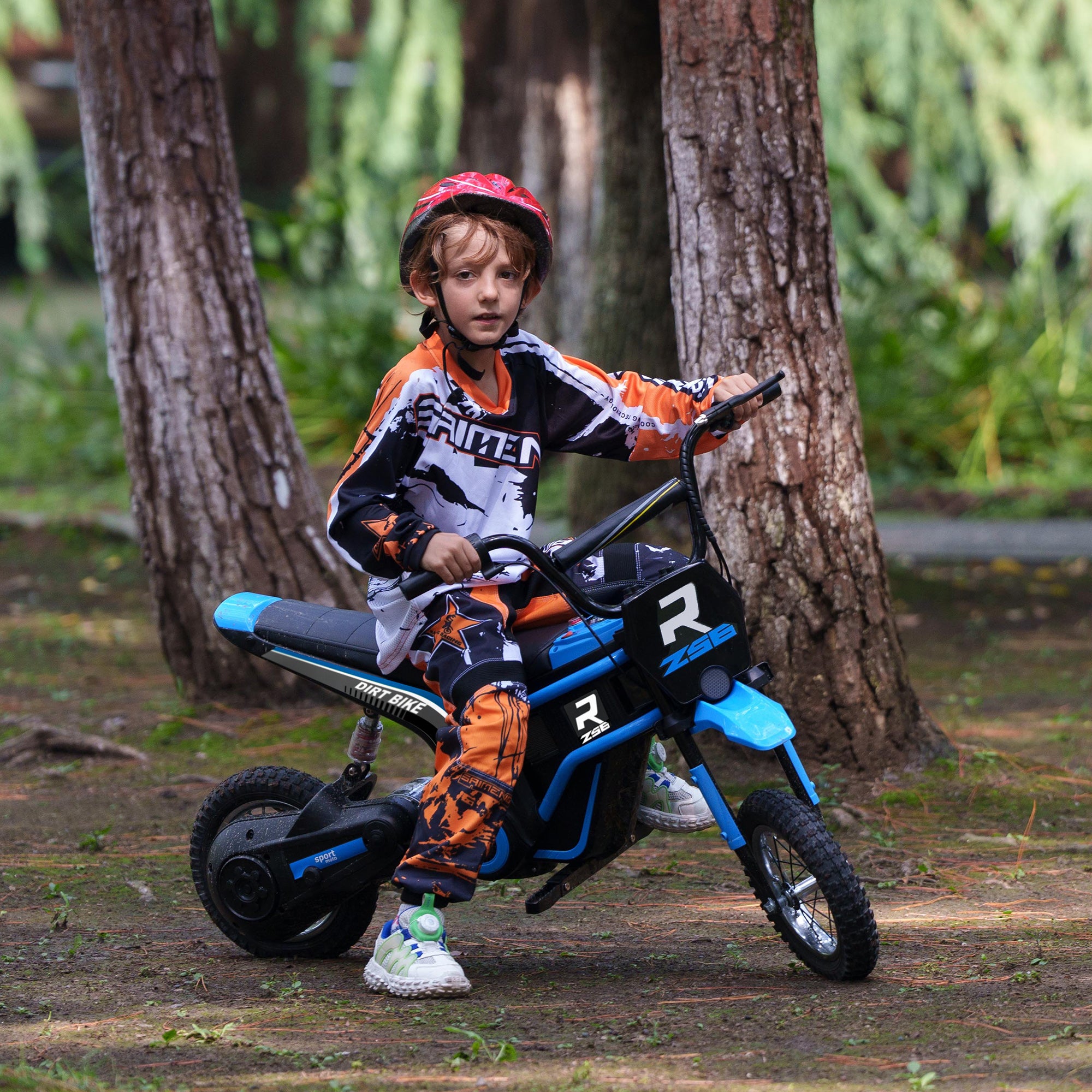 HOMCOM 24V Electric Motorbike with Twist Grip Throttle, Music, Horn, 12" Pneumatic Tyres, 16km/h Max Speed - Blue - anydaydirect