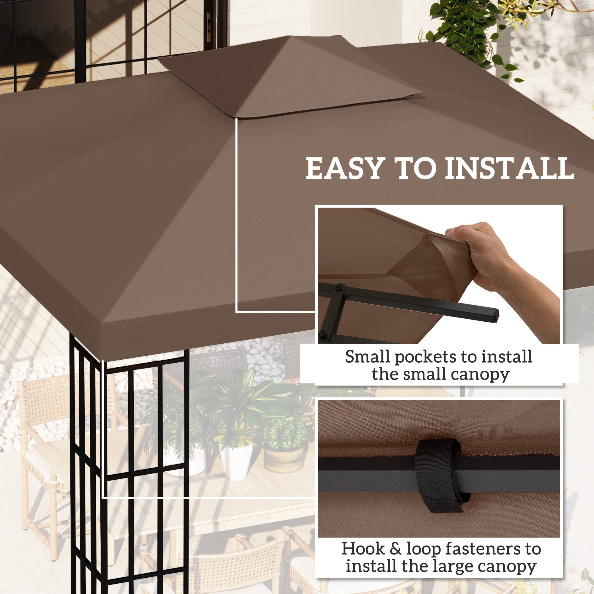 Outsunny 3x3 m Double-Tier Canopy Top Replacement-Coffee - anydaydirect