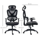 Vinsetto Mesh Office Chair, Height Adjustable Desk Chair with Lumbar Support, Swivel Wheels and Adjustable Headrest, Black - anydaydirect