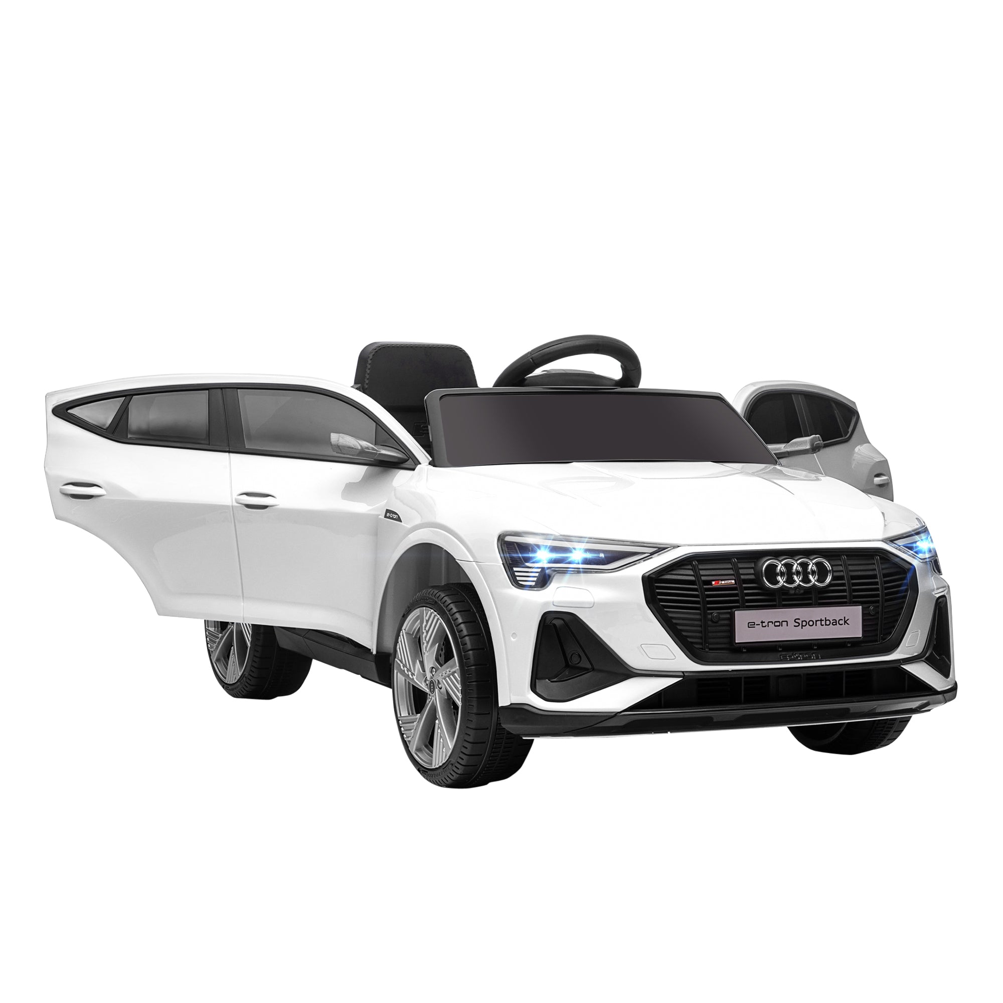 HOMCOM 12V Kids Electric Ride-On Car, with Remote Control, Lights, Music, Horn - White - anydaydirect