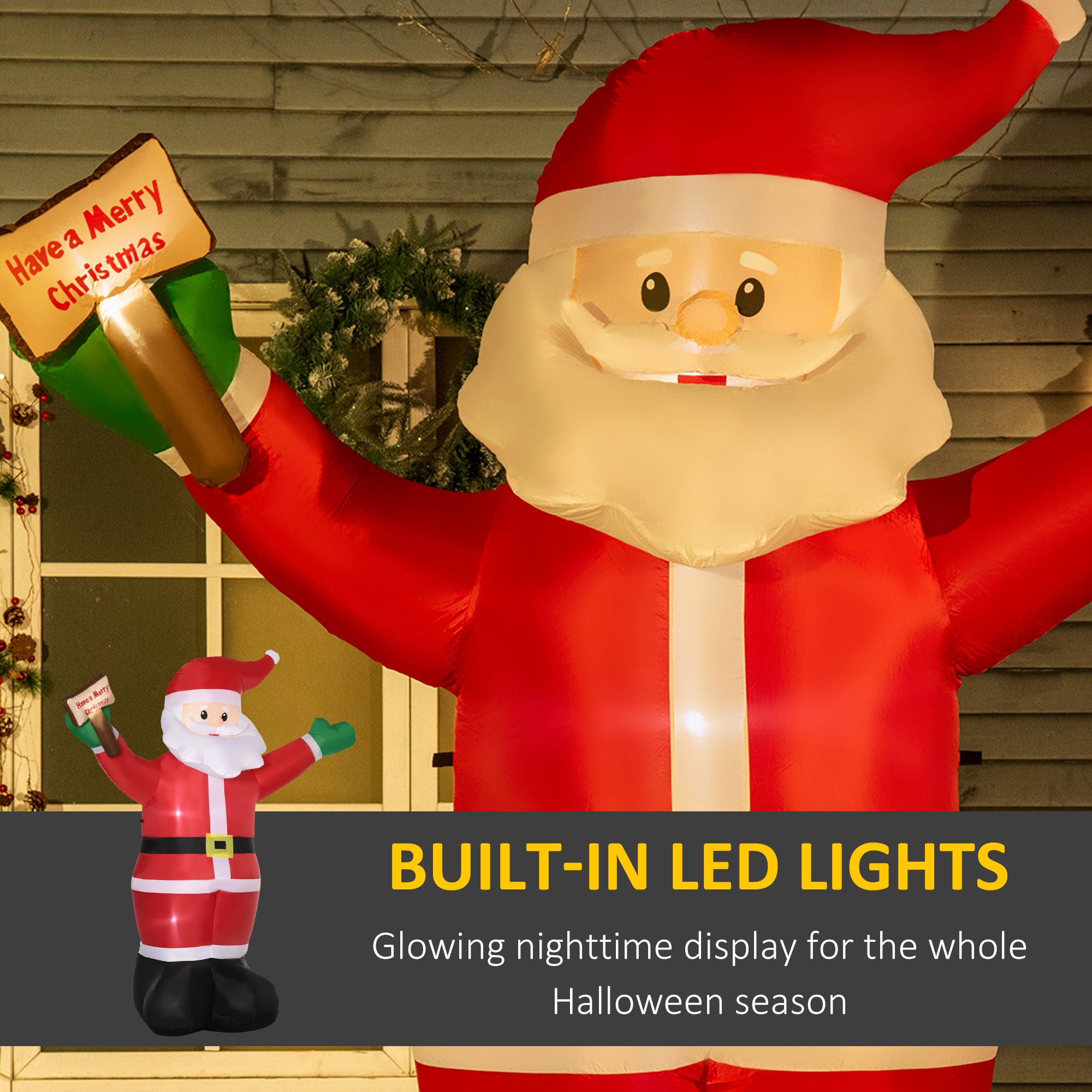 Outsunny 8ft Inflatable Christmas Santa Claus Holds Light Sign of Blessings, Blow-Up Outdoor LED Yard Display for Lawn Garden Party - anydaydirect