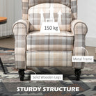 HOMCOM Wingback Recliner Armchair for Living Room, Pushback Reclining Chair with Round Armrests, Footrest and Rubber Wood Legs, Khaki - anydaydirect
