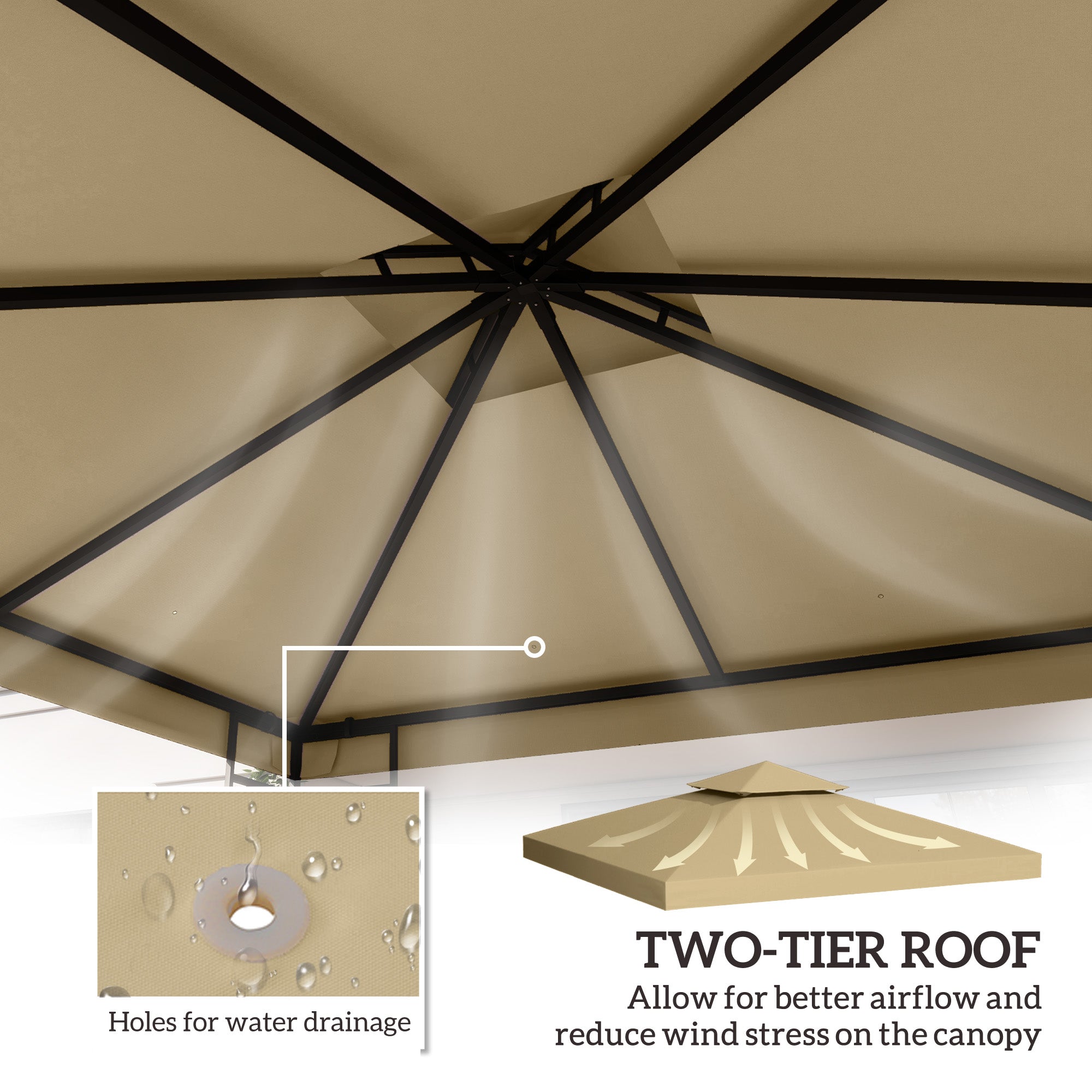 Outsunny 3(m) Gazebo Top Cover Double Tier Canopy Replacement Pavilion Roof Deep Beige - anydaydirect