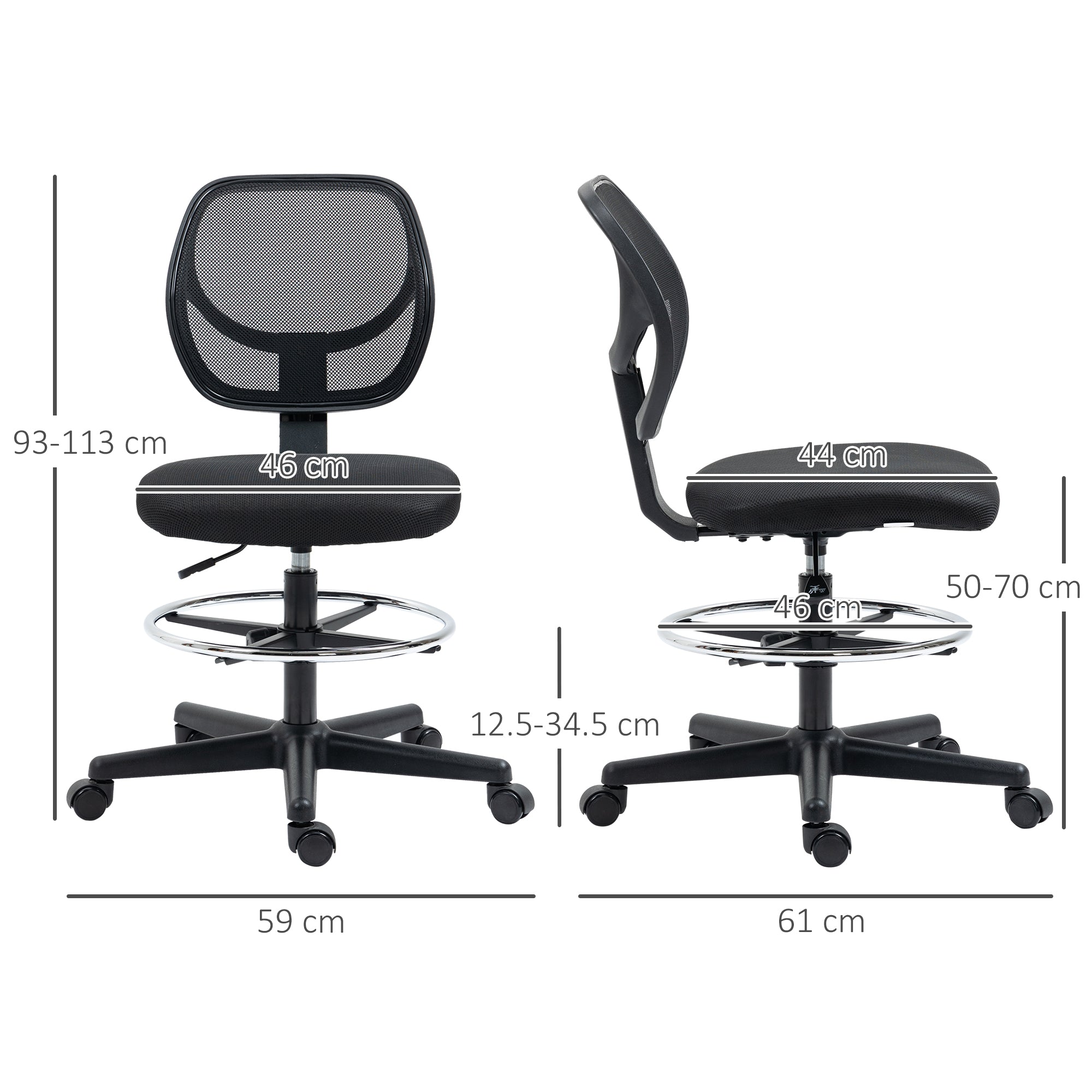 Vinsetto Ergonomic Mesh Standing Desk Chair with Adjustable Footrest Ring and Seat Height Black - anydaydirect