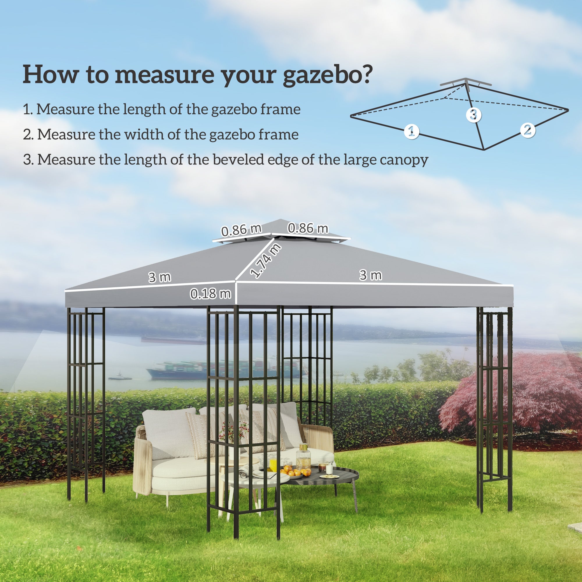 Outsunny 3(m) Gazebo Top Cover Double Tier Canopy Replacement Pavilion Roof Light Grey - anydaydirect