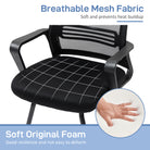 HOMCOM Ergonomic Desk Chair No Wheels, Padded Meeting Office Chair with Sled Base for Home Conference Room, Bedroom, Waiting, Reception, Black - anydaydirect