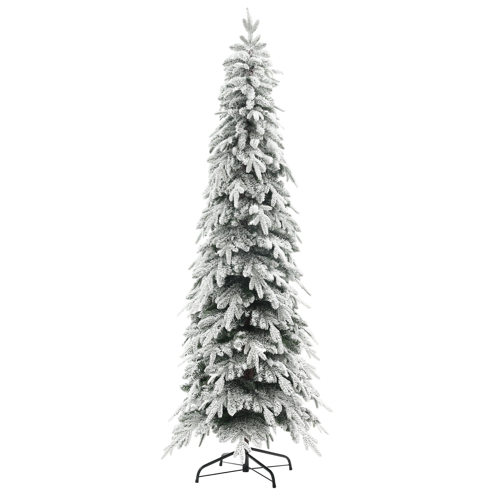 HOMCOM 7ft Pencil Artificial Christmas Tree, Snow Flocked Xmas Tree with Downswept Branches and 800 Tips, Auto Open, Steel Base, Holiday Decoration for Home Office, Green - anydaydirect