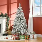 HOMCOM 5 Foot Snow Flocked Artificial Christmas Tree Xmas Pine Tree with 358 Realistic Branches, Auto Open and Steel Base, Green - anydaydirect