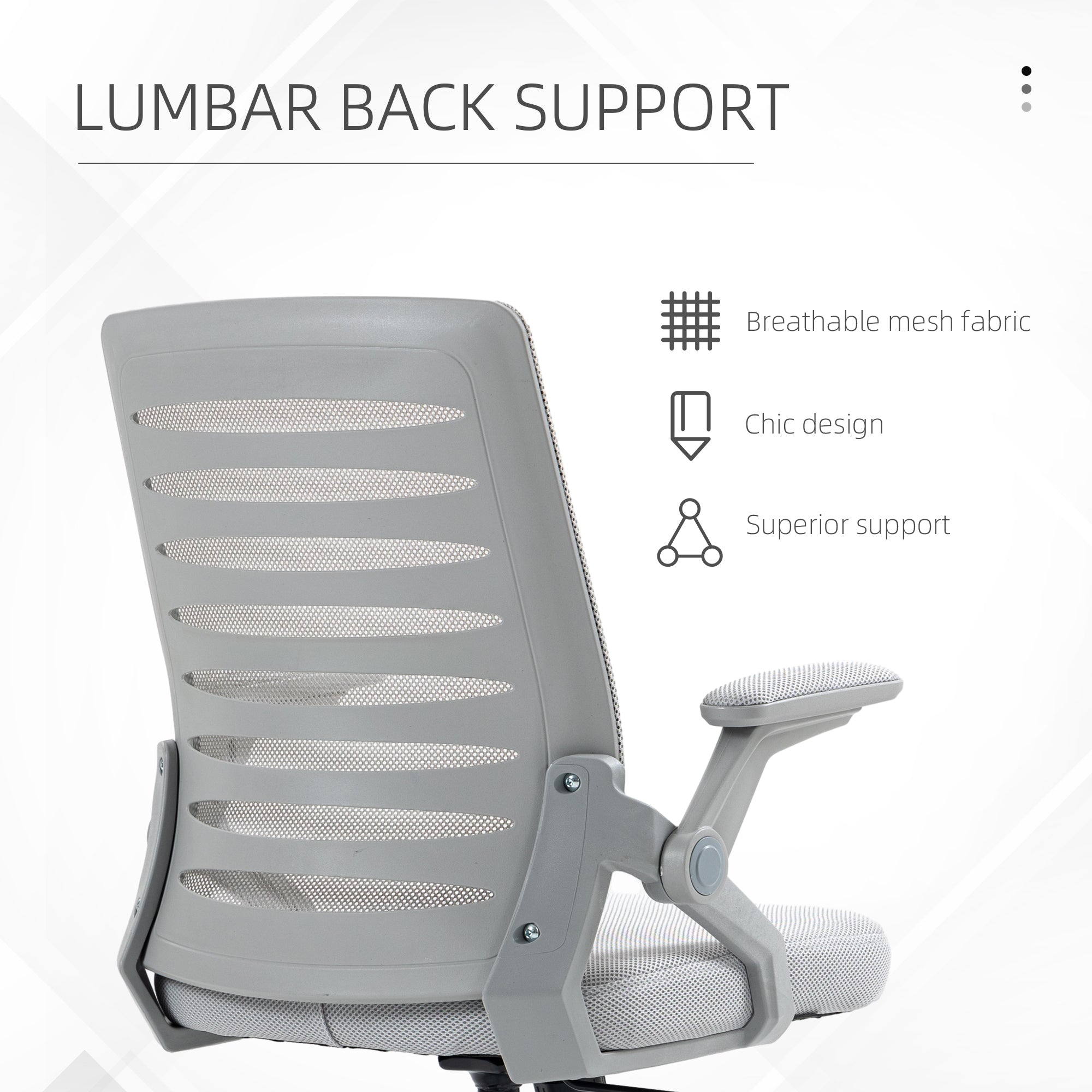Vinsetto 44-53.5cm Adjustable Height Work Chair, with Mesh Back - Grey - anydaydirect