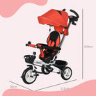 HOMCOM Metal Frame 4 in 1 Baby Push Tricycle with Parent Handle for 1-5 Years Old, Red - anydaydirect