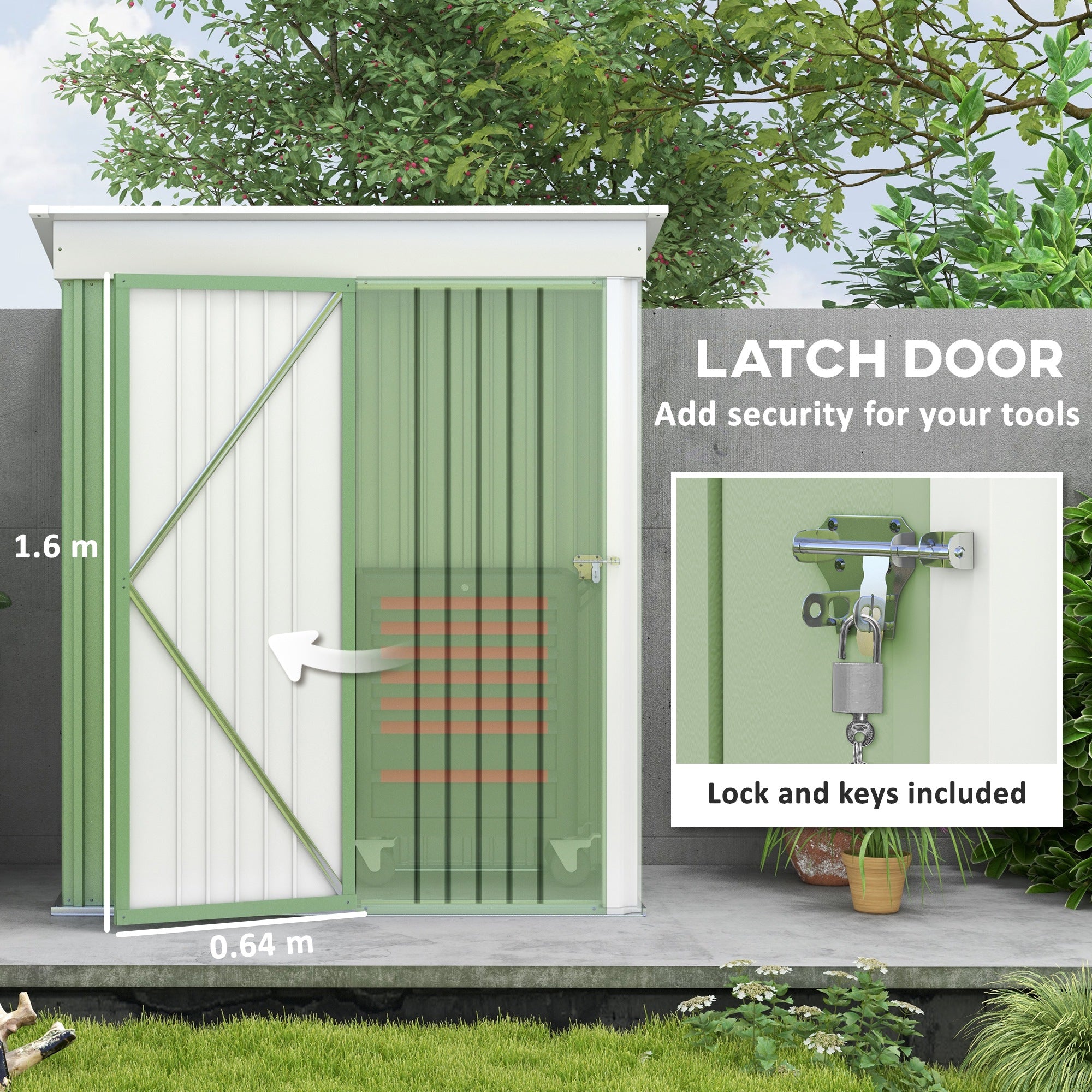 Outsunny 5'x3'x6' Metal Garden Shed Roofed Lean-to Shed for Tool Motor Bike, with Adjustable Shelf, Lock, Gloves, Green - anydaydirect
