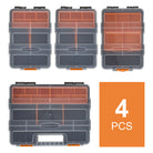 DURHAND Set Of 4 Plastic DIY Tool Storage Boxes w/ Inside Dividers Locking Lids Home Garage Organisation Stacking Arts Crafts Bolts Black Orange - anydaydirect