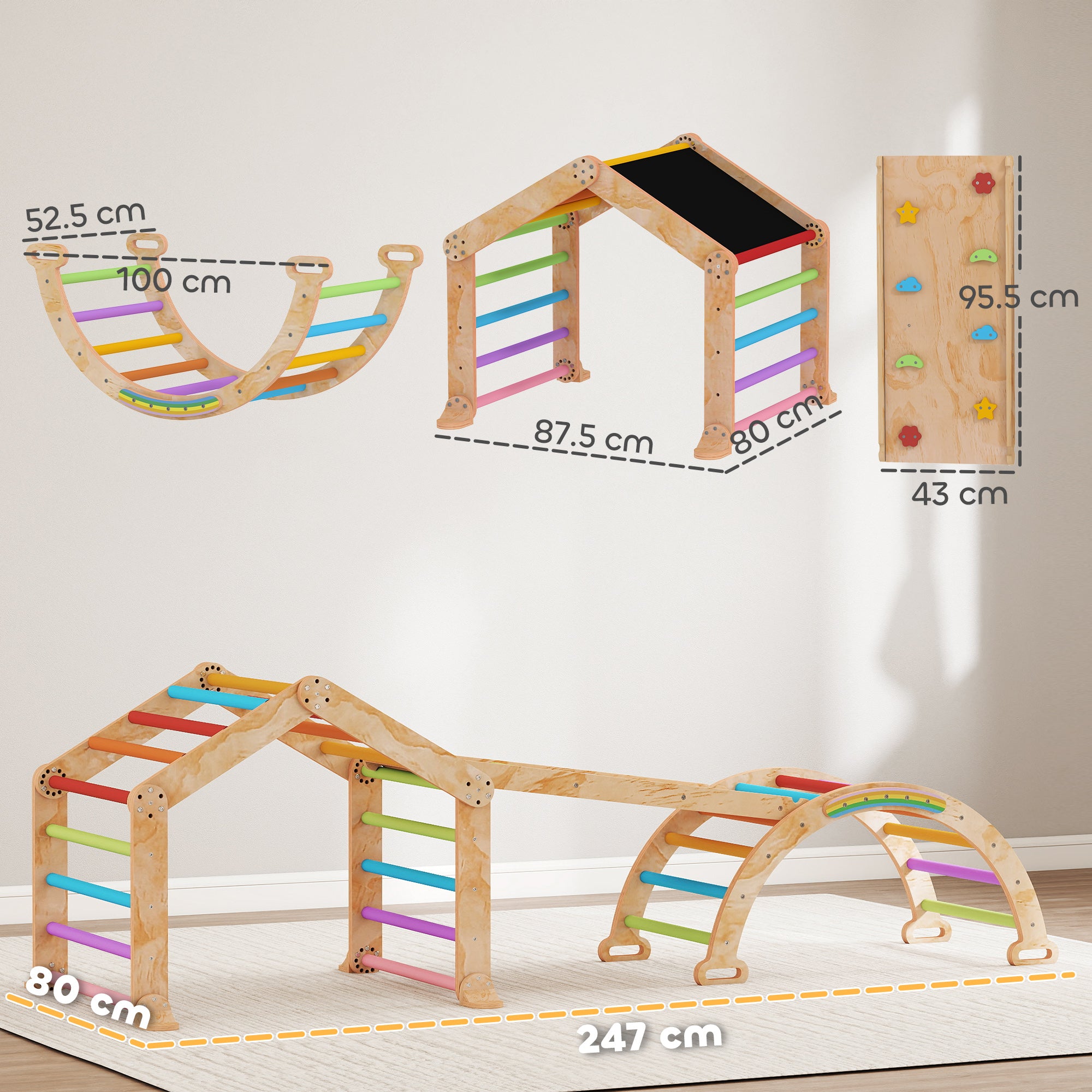 AIYAPLAY 9 in 1 Toddler Climbing Frame with Ramp, Slide, Arch, Ladder, Blackboard for 18-48 Months - anydaydirect