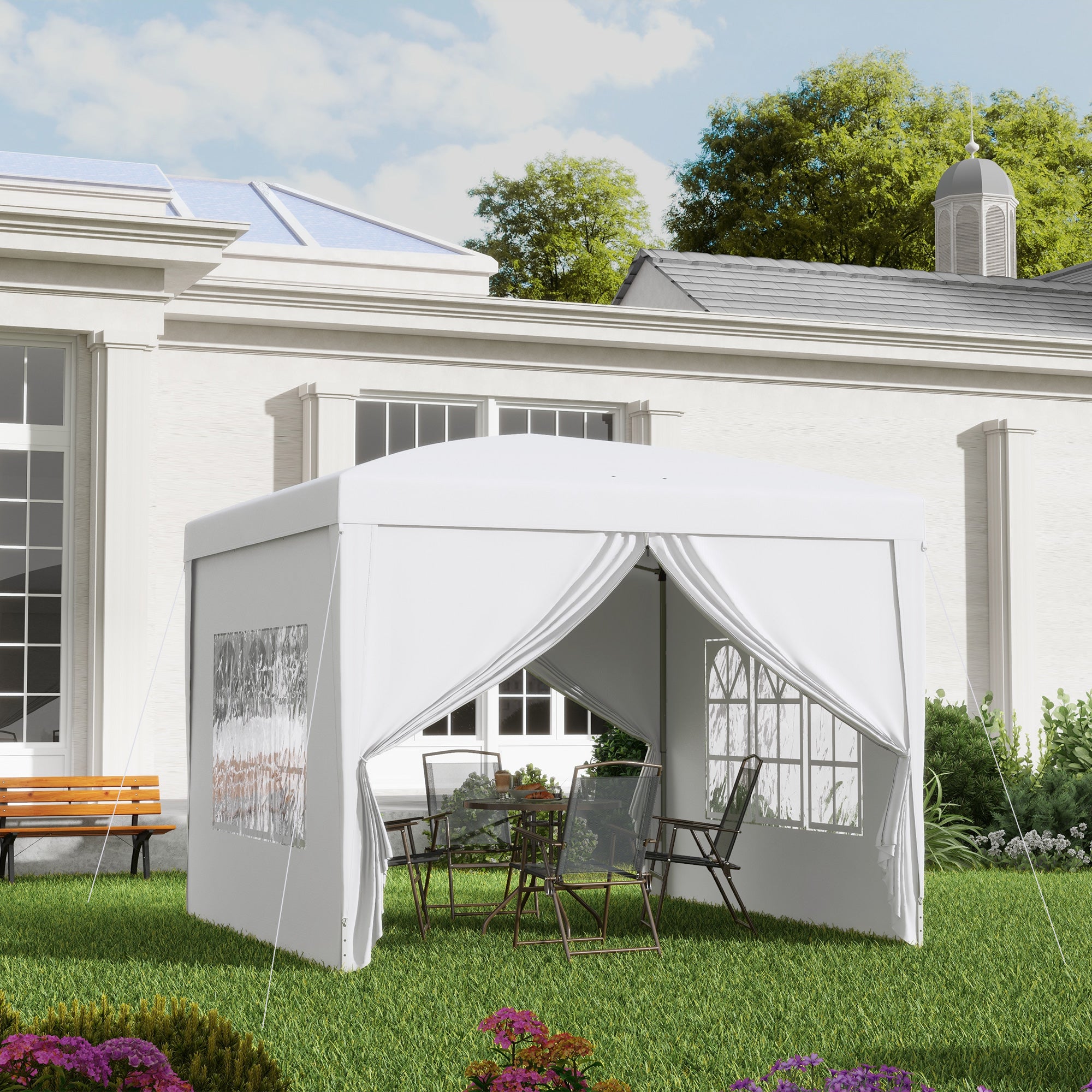 Outsunny 3 x 3m Pop Up Gazebo, Wedding Party Canopy Tent Marquee with Carry Bag and Windows, White - anydaydirect