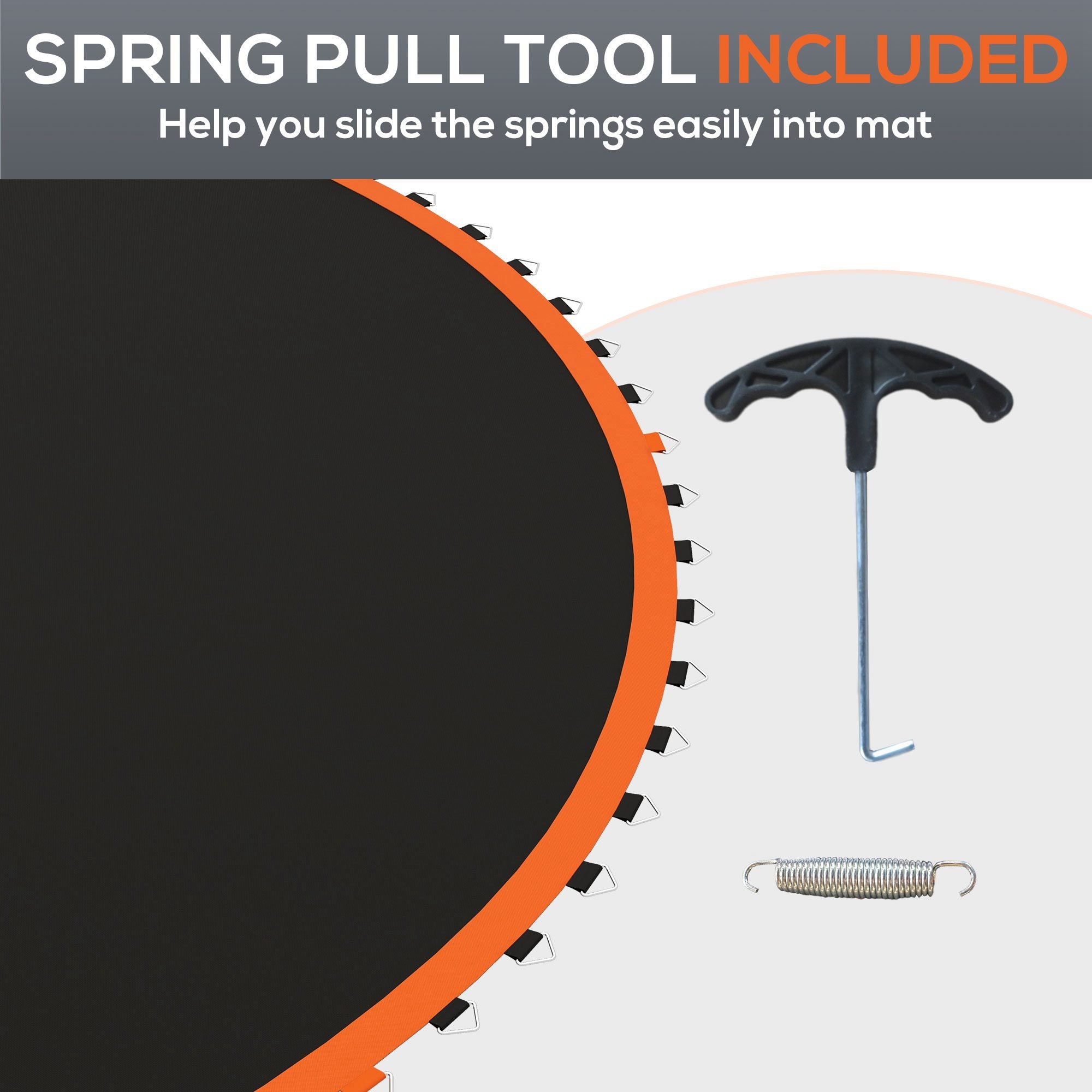 SPORTNOW Replacement Trampoline Mat with Spring Pull Tool, 72 V-Hooks, for 12ft Trampoline using 14cm Springs, Orange - anydaydirect