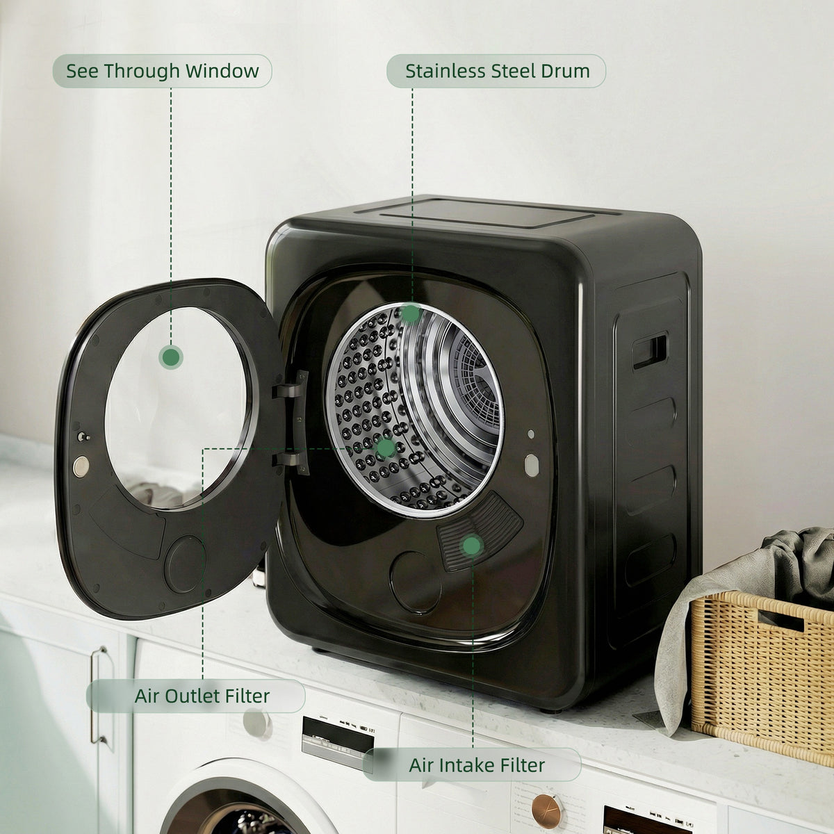 HOMCOM 4kg Vented Tumble Dryer with 5 Drying Mode, 800W Compact Freest ...