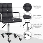 Vinsetto Office Chair, Makeup Vanity Chair, Mid Back Computer Chair, PU Leather Swivel Study Chair with Adjustable Height, Armrest and Rolling Wheels, Black - anydaydirect