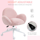 HOMCOM Makeup Vanity Chair, Cute Fluffy Desk Chair with Rolling Wheels for Bedroom Living Room, Pink - anydaydirect