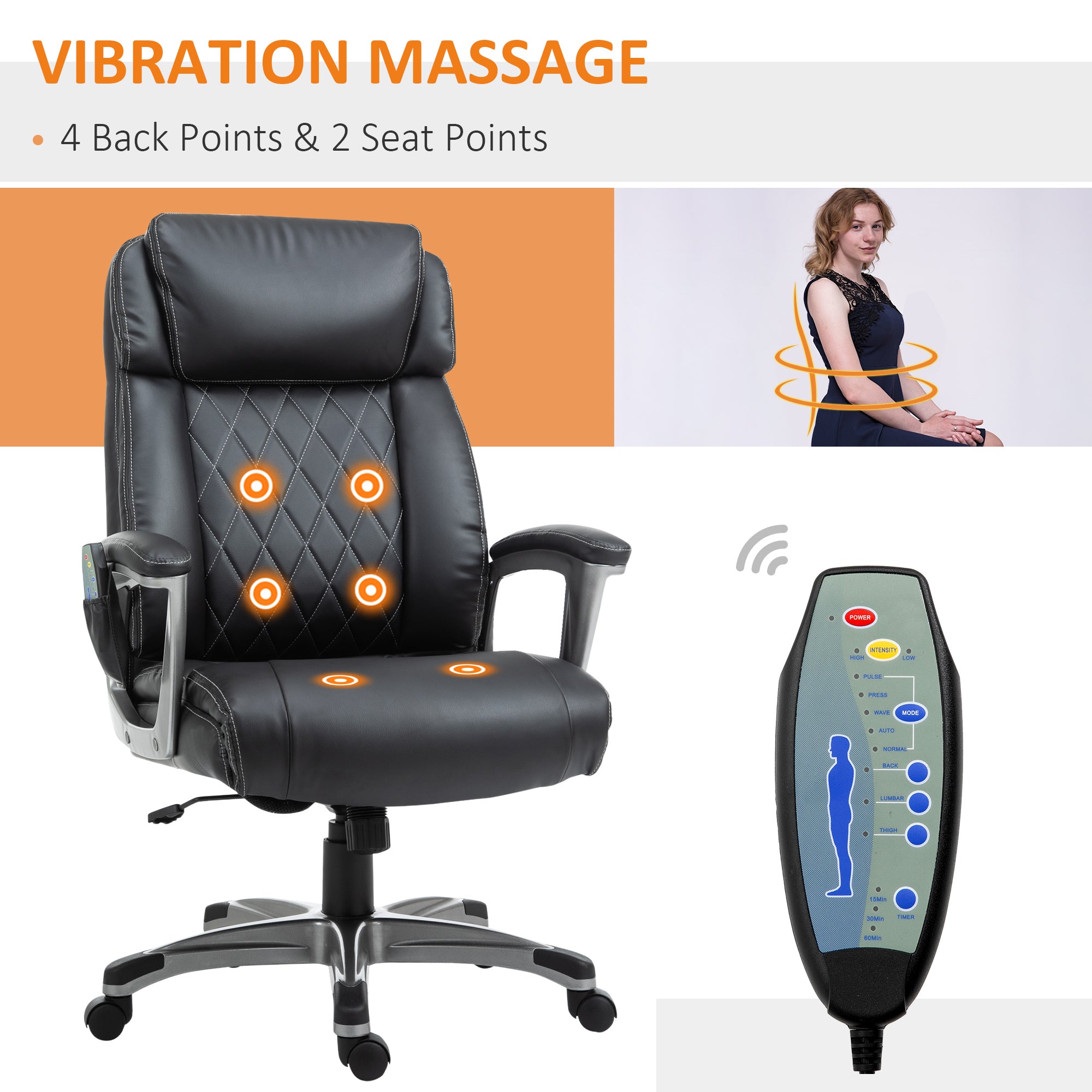 Vinsetto Massage Office Chair High Back with Armrest 6-Point Vibration Executive Chair with Adjustable Height Black - anydaydirect