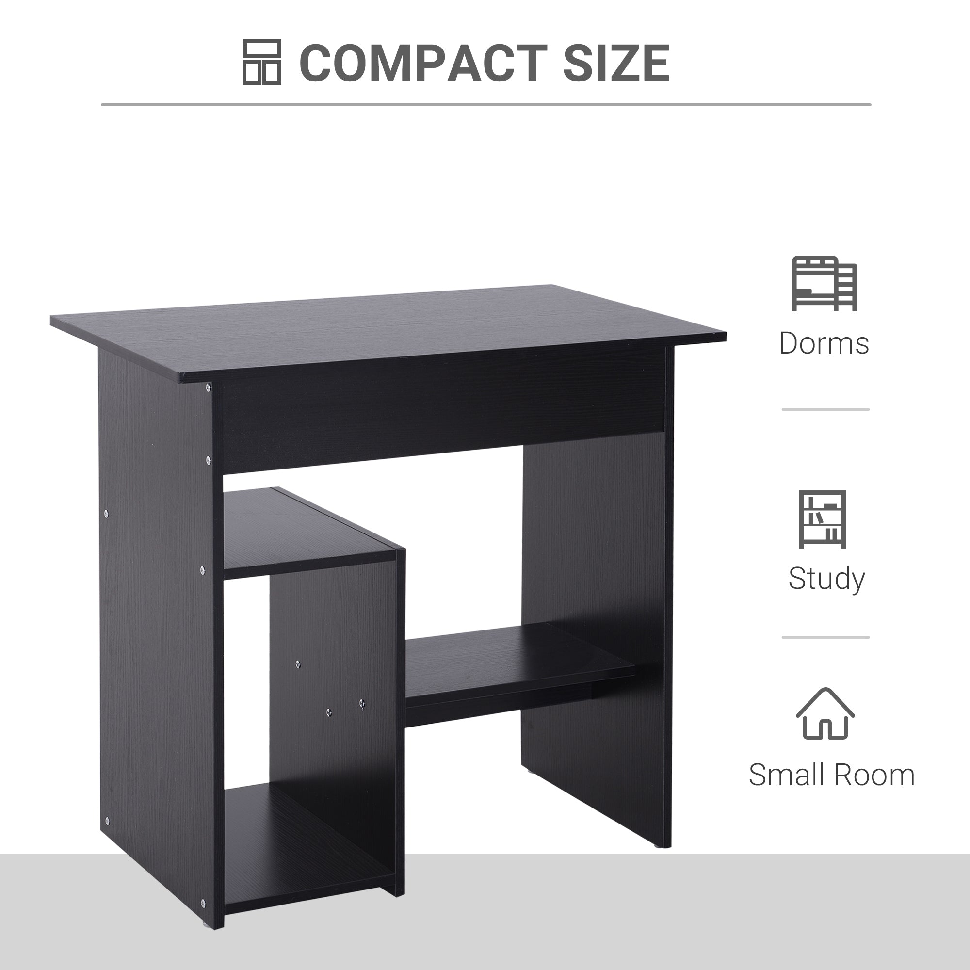HOMCOM Compact Small Computer Table Wooden Desk Keyboard Tray Storage Shelf Modern Corner Table Home Office Black - anydaydirect