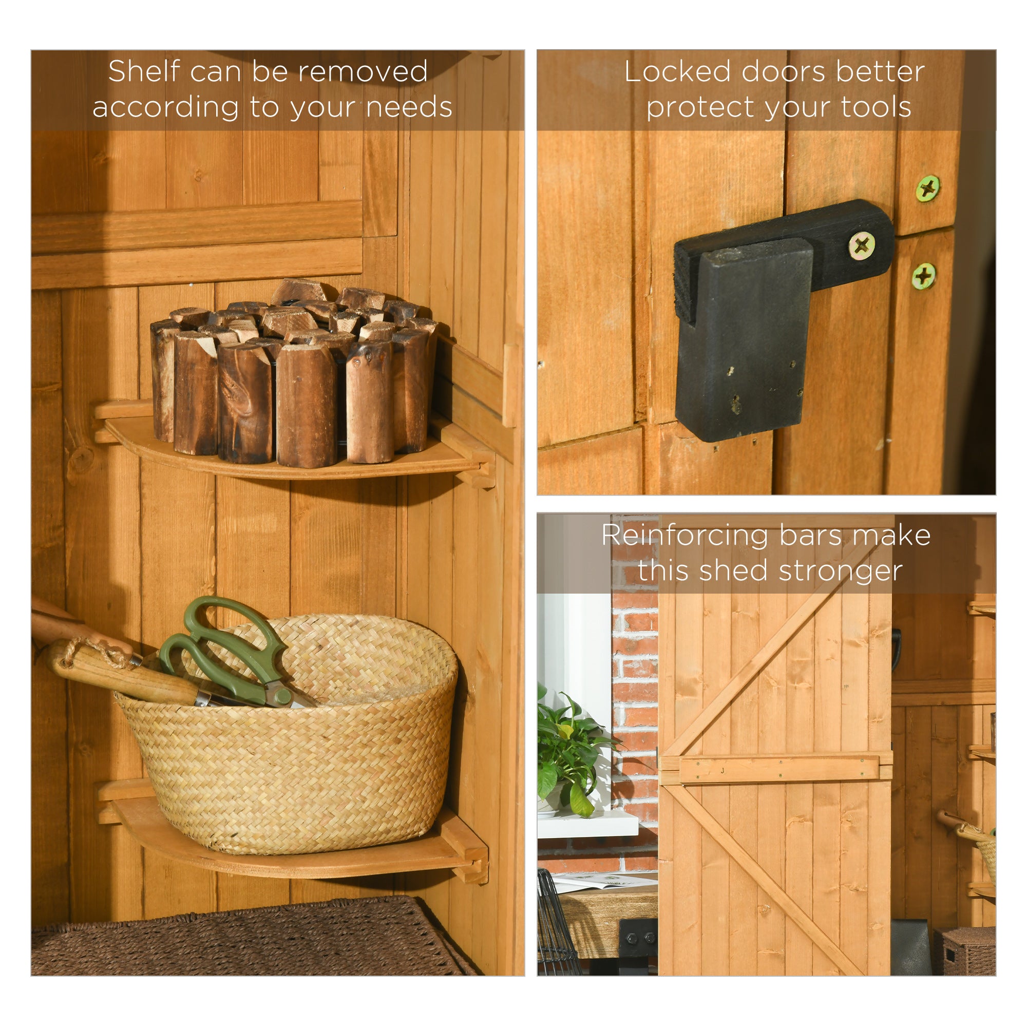 Outsunny Wooden Garden Storage Shed Vertical Tool Cabinet Organiser w/ Shelves, Lockable Door, 77 x 54.2 x 179 cm, Brown - anydaydirect