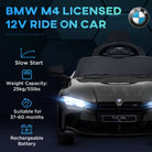 AIYAPLAY 12V BMW M4 Licensed Kids Car with Easy Transport, Remote Control, Suspension, Music, Horn, LED Lights - Black - anydaydirect
