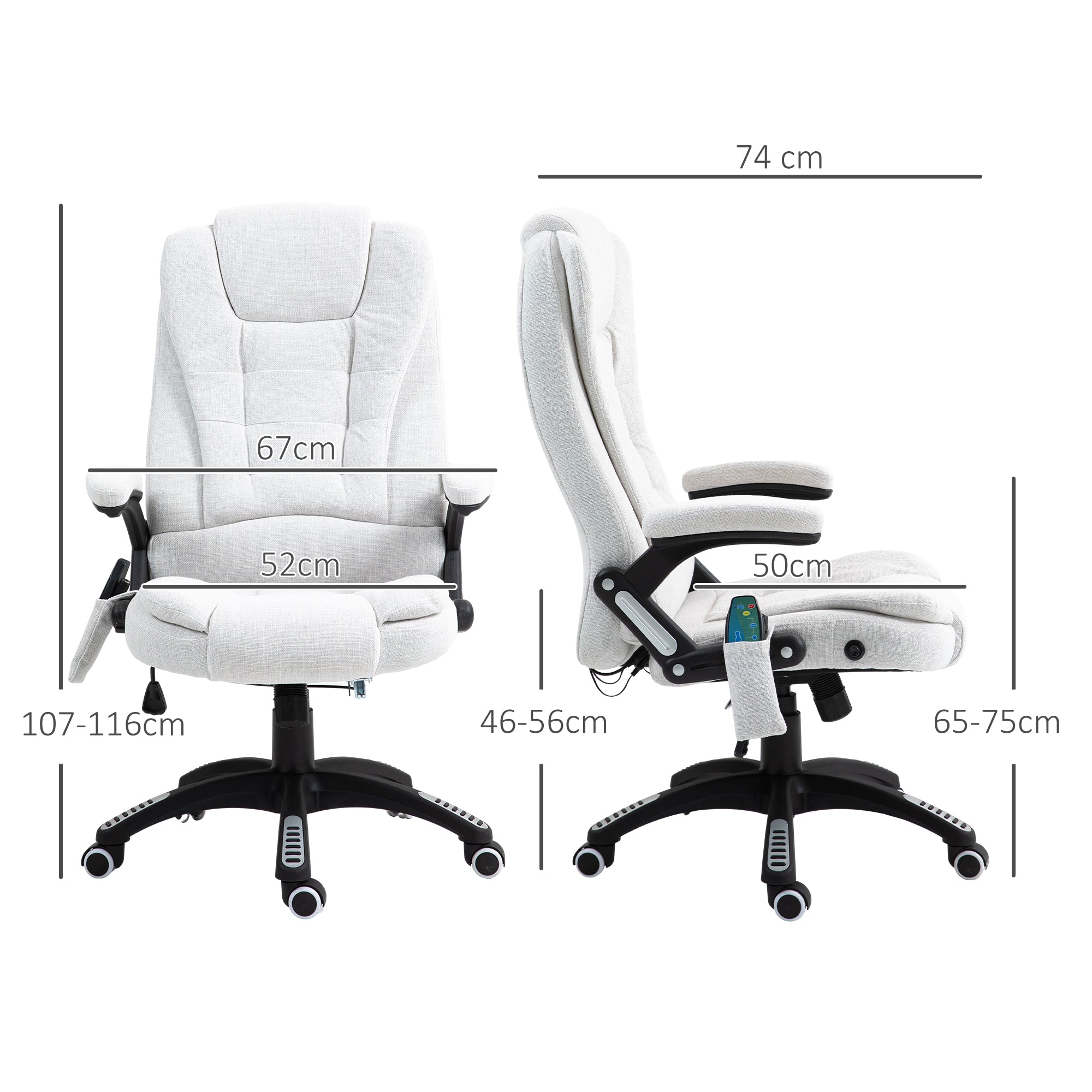Vinsetto Massage Recliner Chair Heated Office Chair with Six Massage Points Linen-Feel Fabric 360° Swivel Wheels Cream White - anydaydirect
