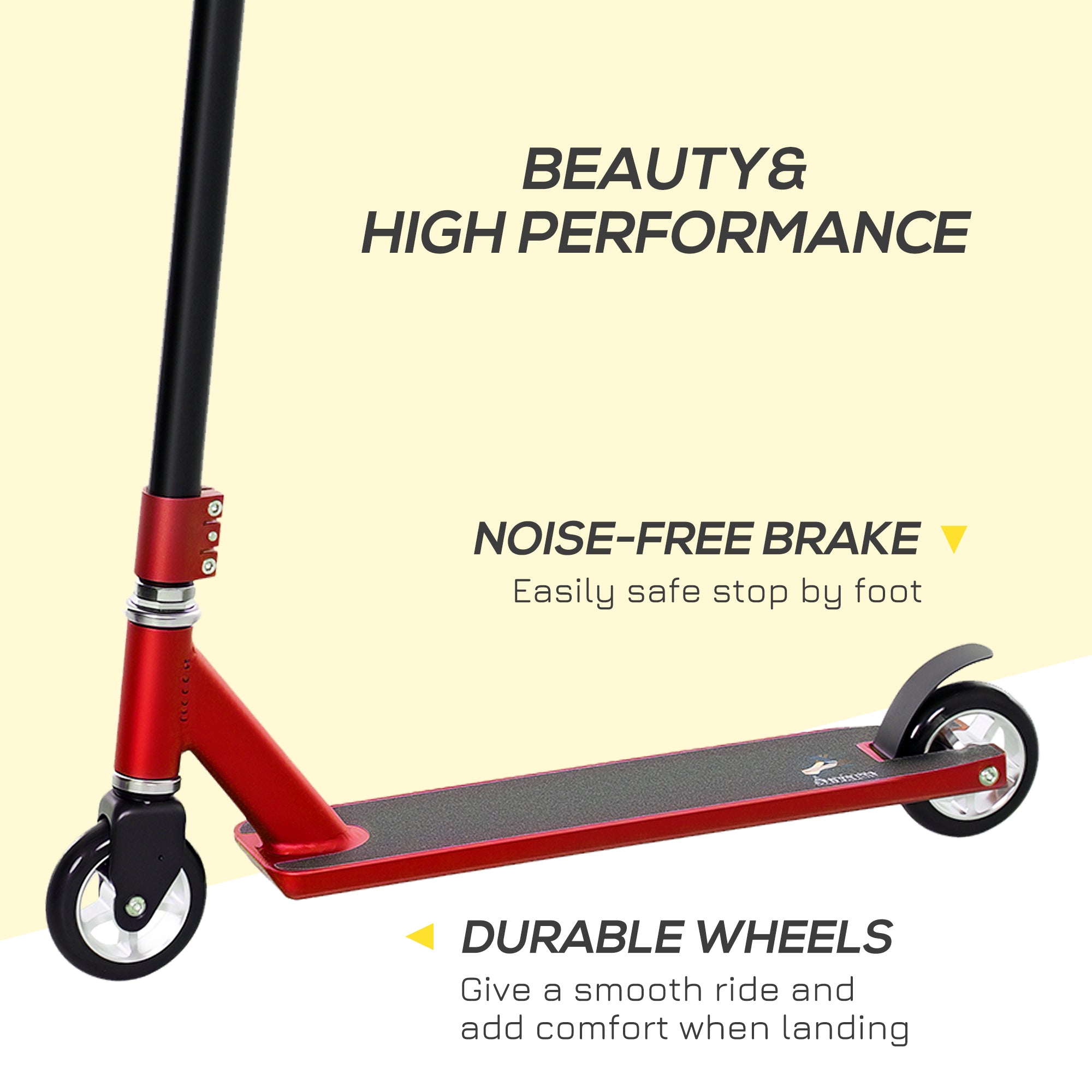 HOMCOM Stunt Scooter, 360° Entry Level Tricks Scooter w/ Lightweight Aluminium Deck and ABEC 7 Bearing, For Age 14+ Beginners, Red - anydaydirect