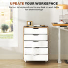 Vinsetto Five-Drawer Filing Cabinet, with Wheels - Oak Brown - anydaydirect