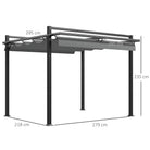 Outsunny 3 x 3(m) Retractable Pergola, Garden Gazebo Shelter with Aluminium Frame, for Grill, Patio, Deck, Dark Grey - anydaydirect