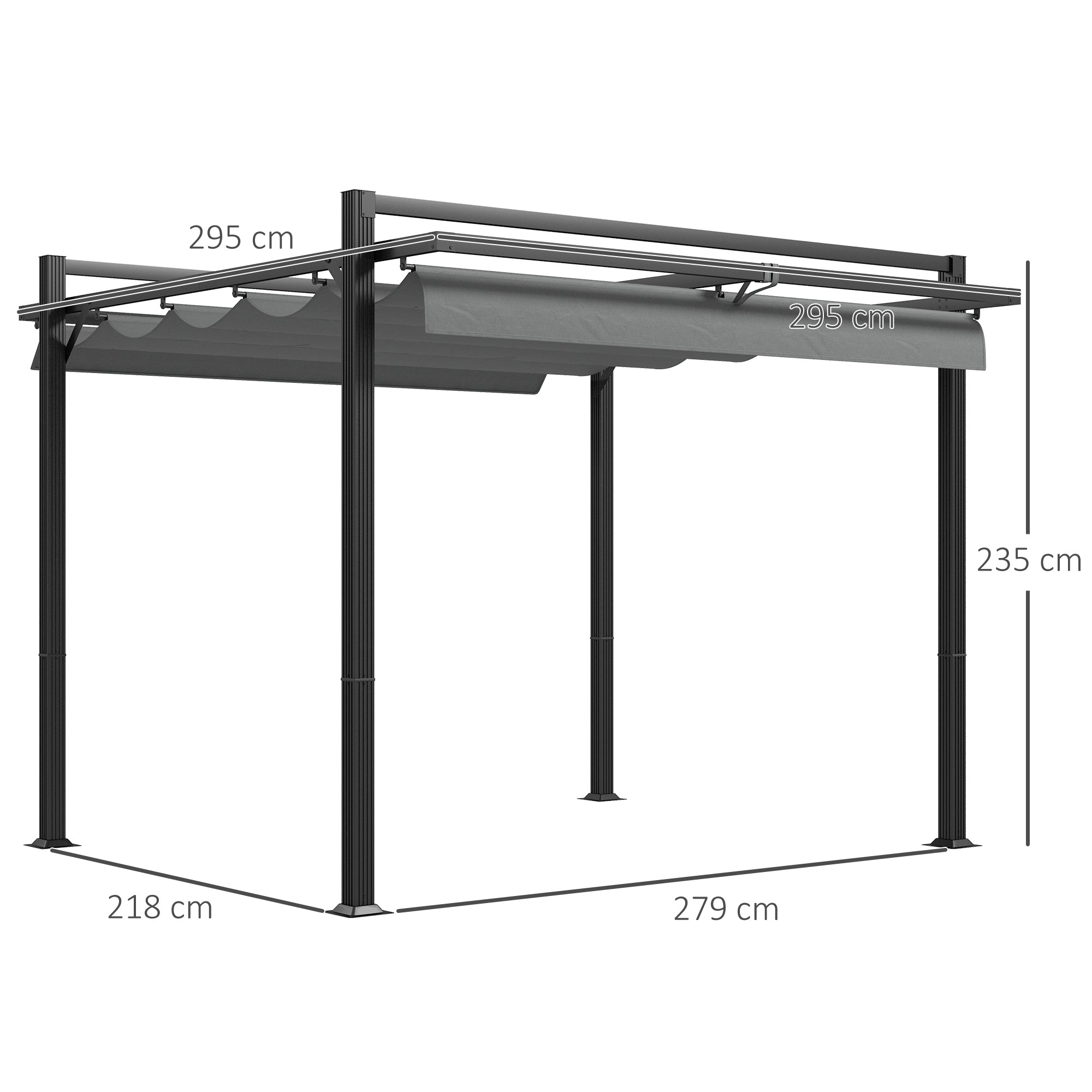 Outsunny 3 x 3(m) Retractable Pergola, Garden Gazebo Shelter with Aluminium Frame, for Grill, Patio, Deck, Dark Grey - anydaydirect