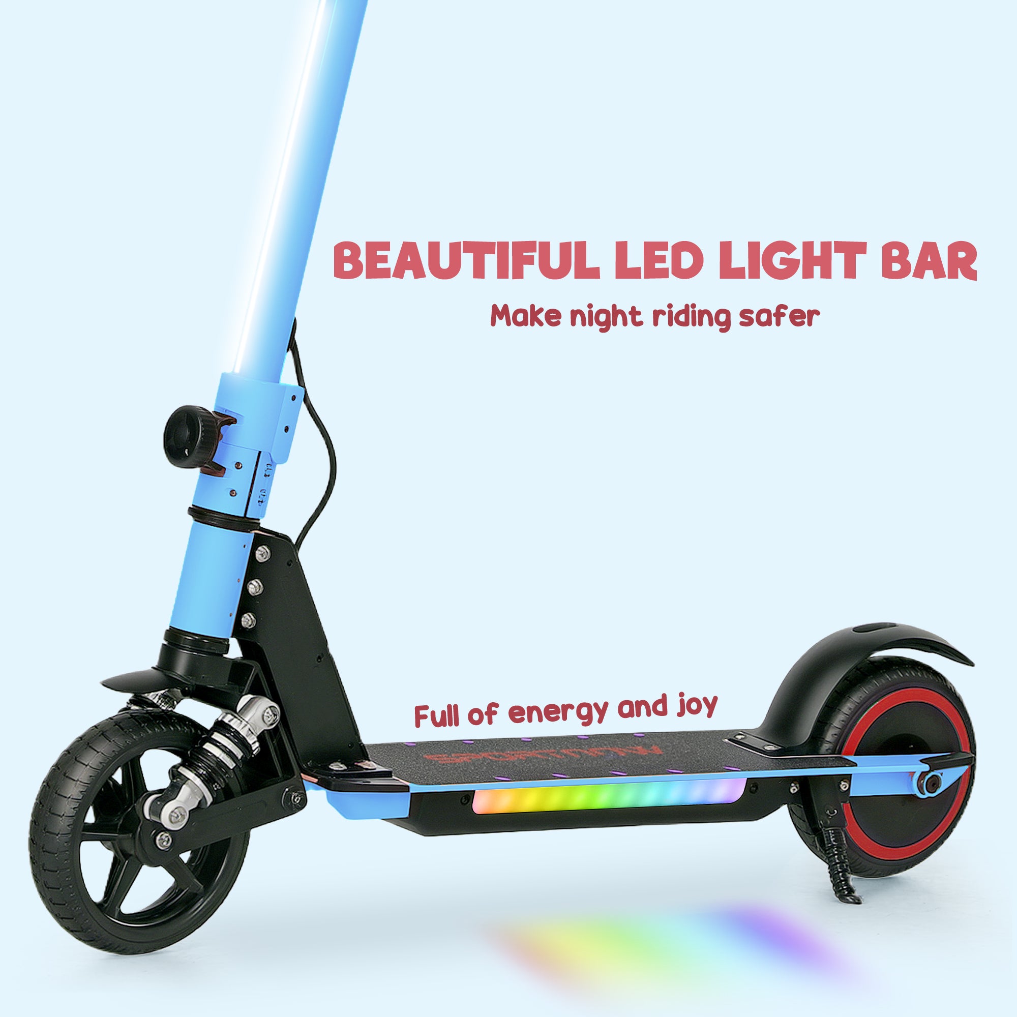 SPORTNOW Folding Electric Scooter for Kids Age 6-14 with Dual Brakes, Front Suspension, LED Colourful Lights and Display, 6.8kg Lightweight Aluminium E Scooter, Up to 14 KM/H & 6 KM, Blue - anydaydirect