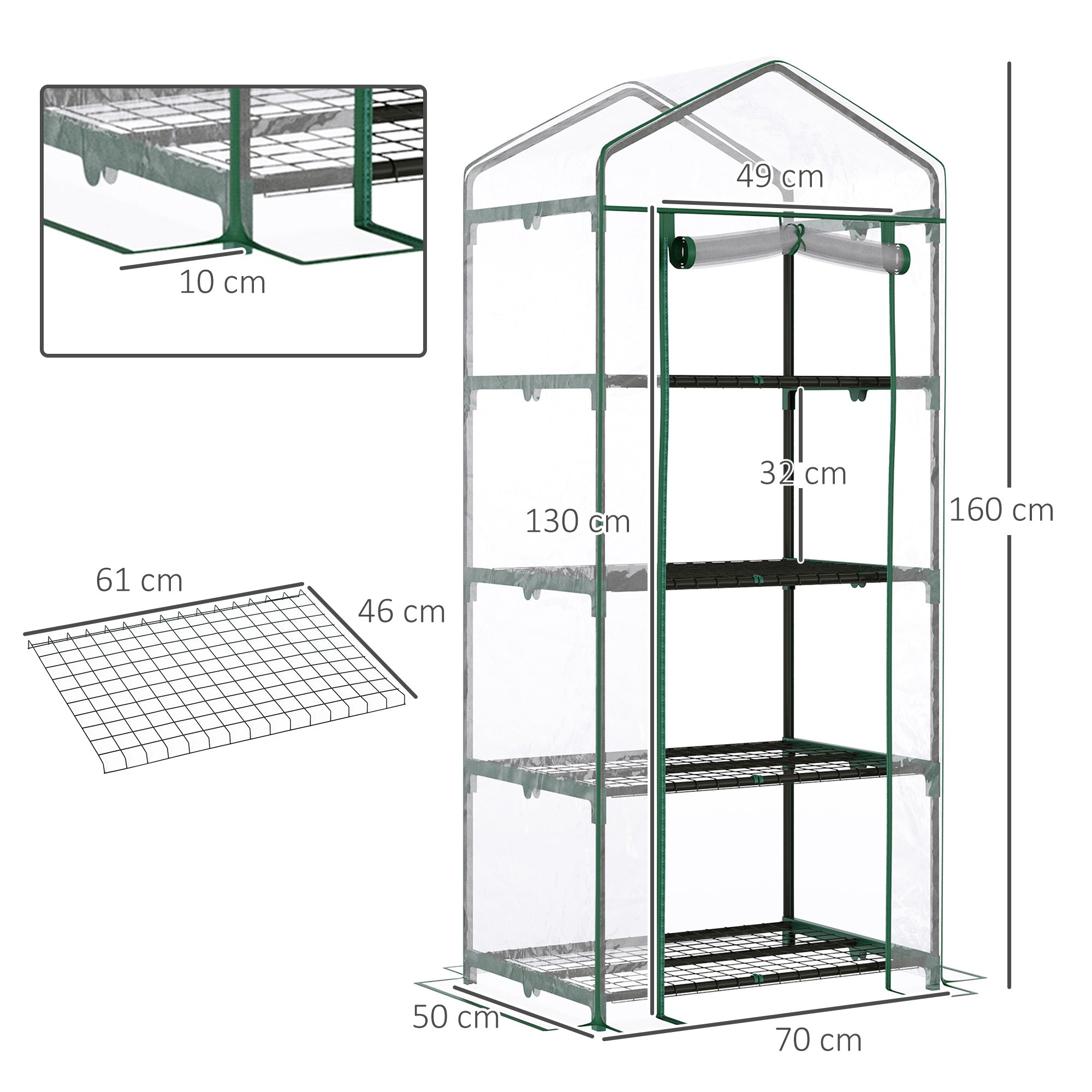 Outsunny 4 Tiers Mini Portable Greenhouse Compact Plant Grow Shed Metal Frame Transparent Clear Cover 160H x 70L x 50Wcm - anydaydirect