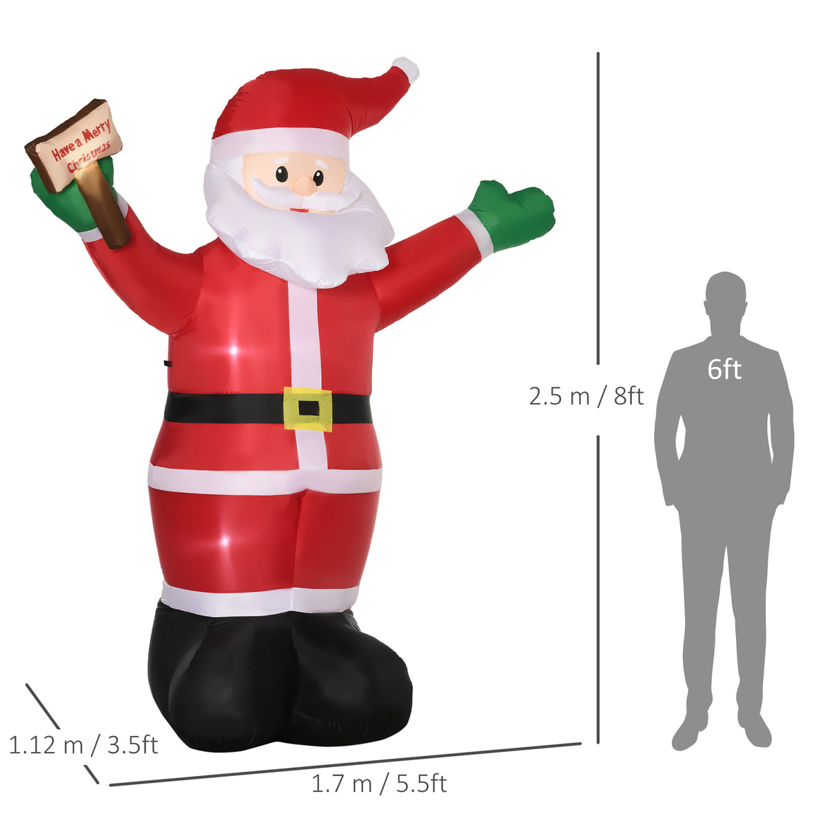 Outsunny 8ft Inflatable Christmas Santa Claus Holds Light Sign of Blessings, Blow-Up Outdoor LED Yard Display for Lawn Garden Party - anydaydirect