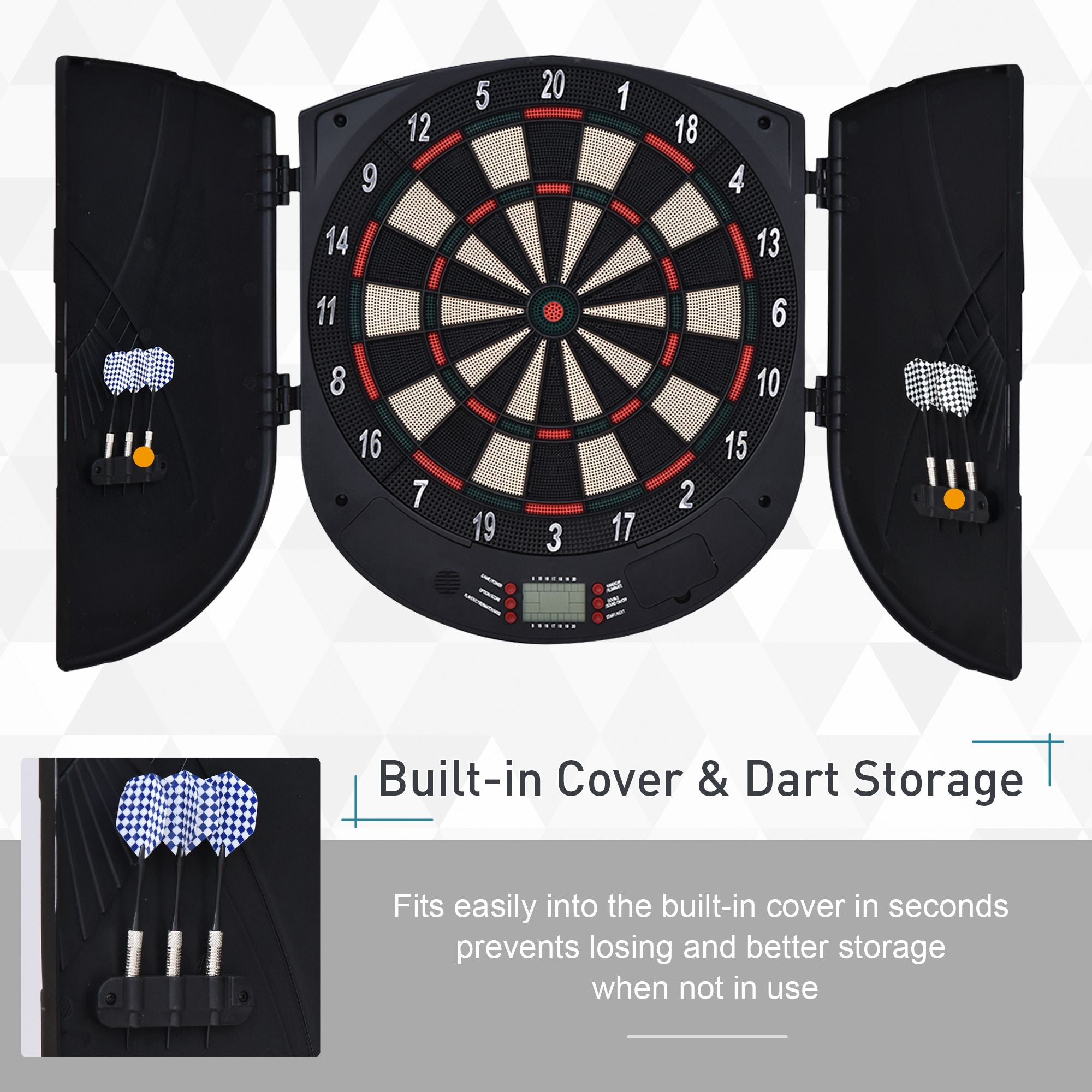 HOMCOM  Electronic Dartboard Set 26 Games and 185 Variations with 6 Darts and Cabinet to Stroage Multi-Game Option Ready-to-Play - anydaydirect