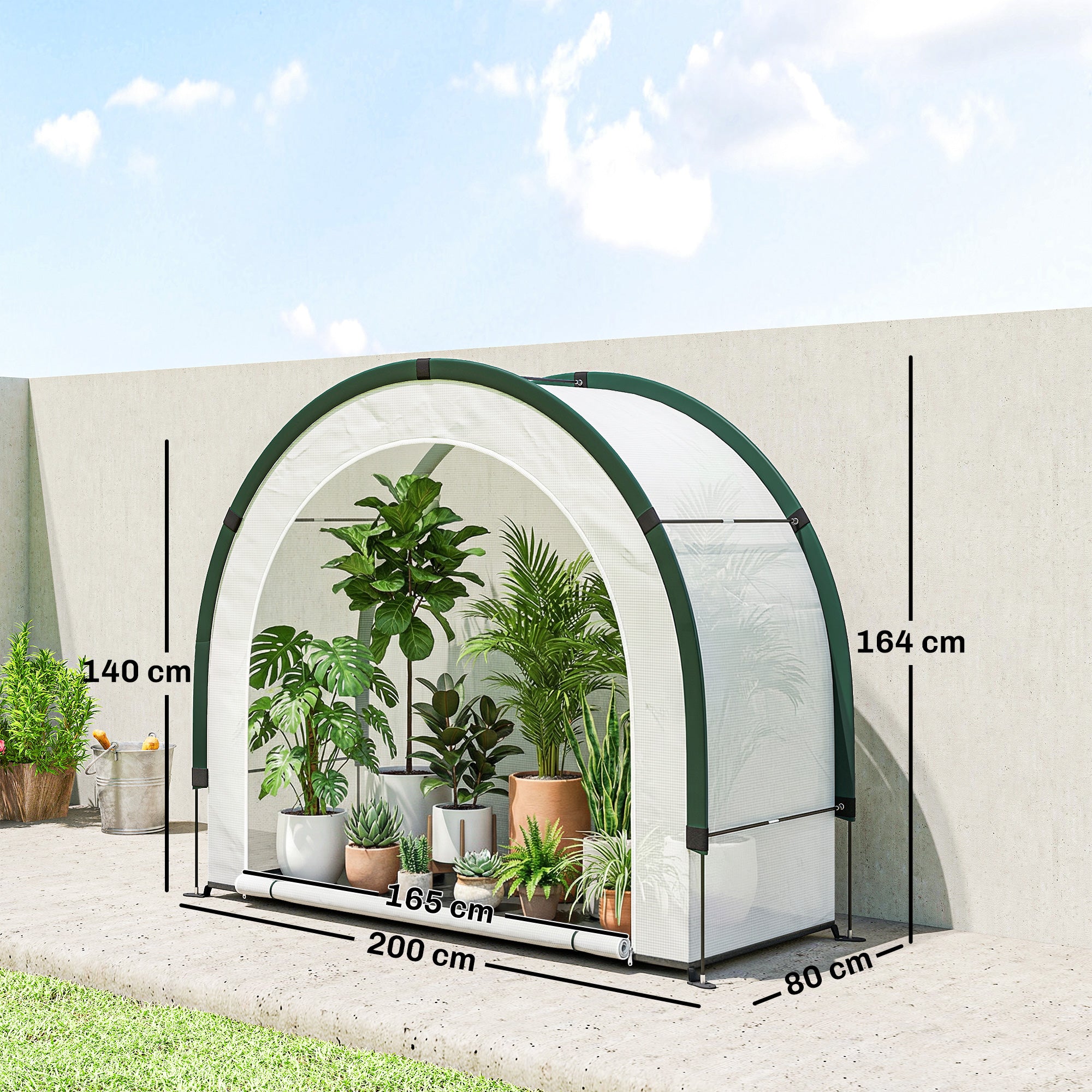 Outsunny Foldable Small Greenhouse, Portable Green House Mini Greenhouse with Zipper Door, PE Base, 200 x 80 x 164 cm, Green - anydaydirect